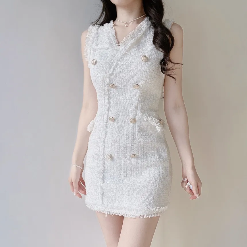 ツイードHラインミニフェイクポケットフェイクボタンVネックワンピース | mirangmirang | 詳細画像7