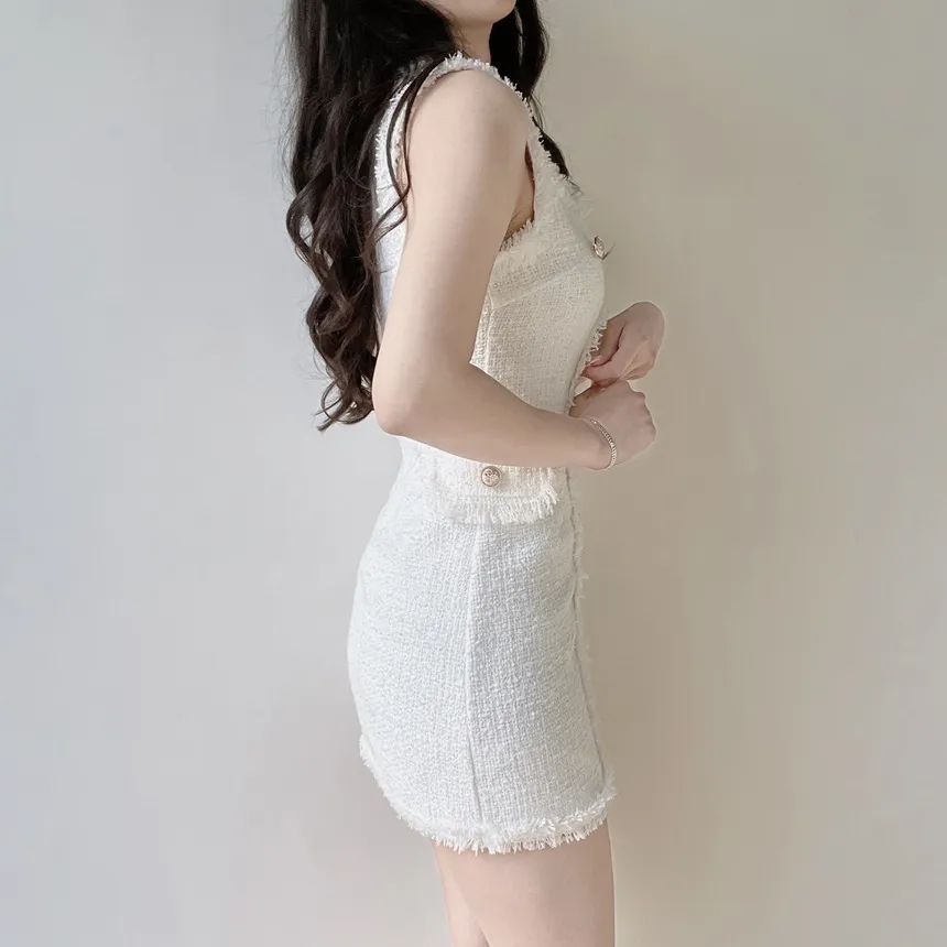 ツイードHラインミニフェイクポケットフェイクボタンVネックワンピース | mirangmirang | 詳細画像8