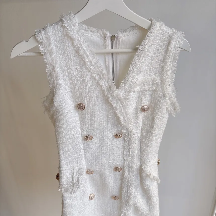 ツイードHラインミニフェイクポケットフェイクボタンVネックワンピース | mirangmirang | 詳細画像14