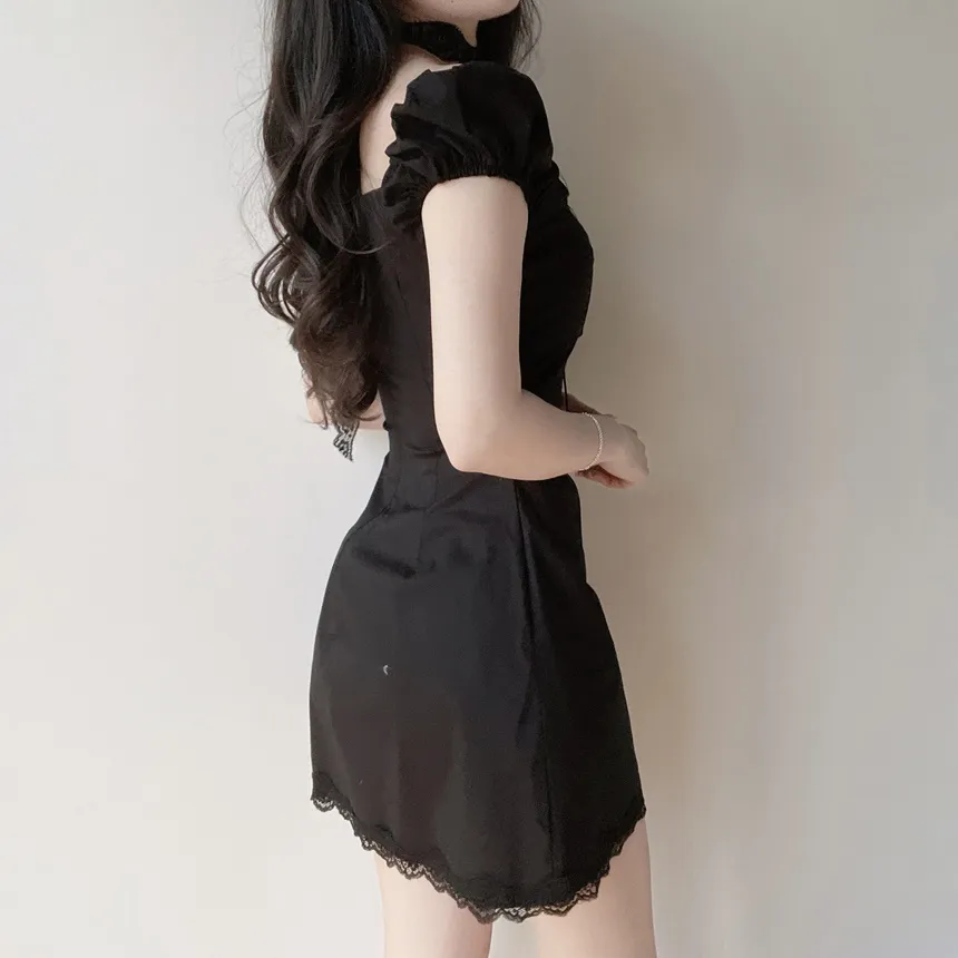 レースシャーリングフレア半袖ミニリボンワンピースストラップ付 | mirangmirang | 詳細画像17