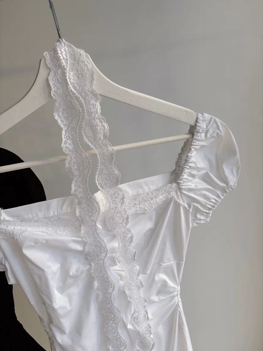 レースシャーリングフレア半袖ミニリボンワンピースストラップ付 | mirangmirang | 詳細画像22