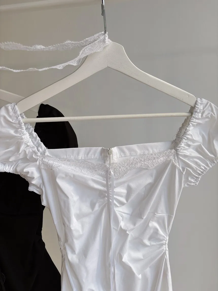 レースシャーリングフレア半袖ミニリボンワンピースストラップ付 | mirangmirang | 詳細画像24