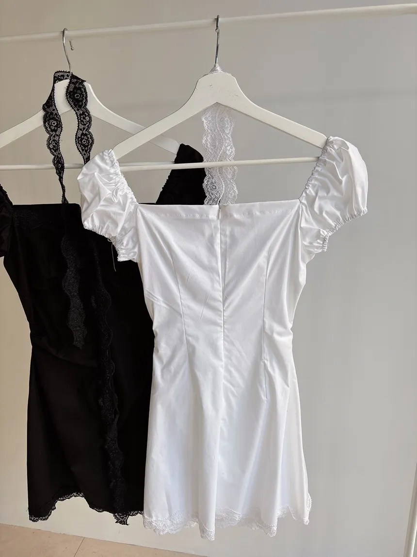 レースシャーリングフレア半袖ミニリボンワンピースストラップ付 | mirangmirang | 詳細画像25