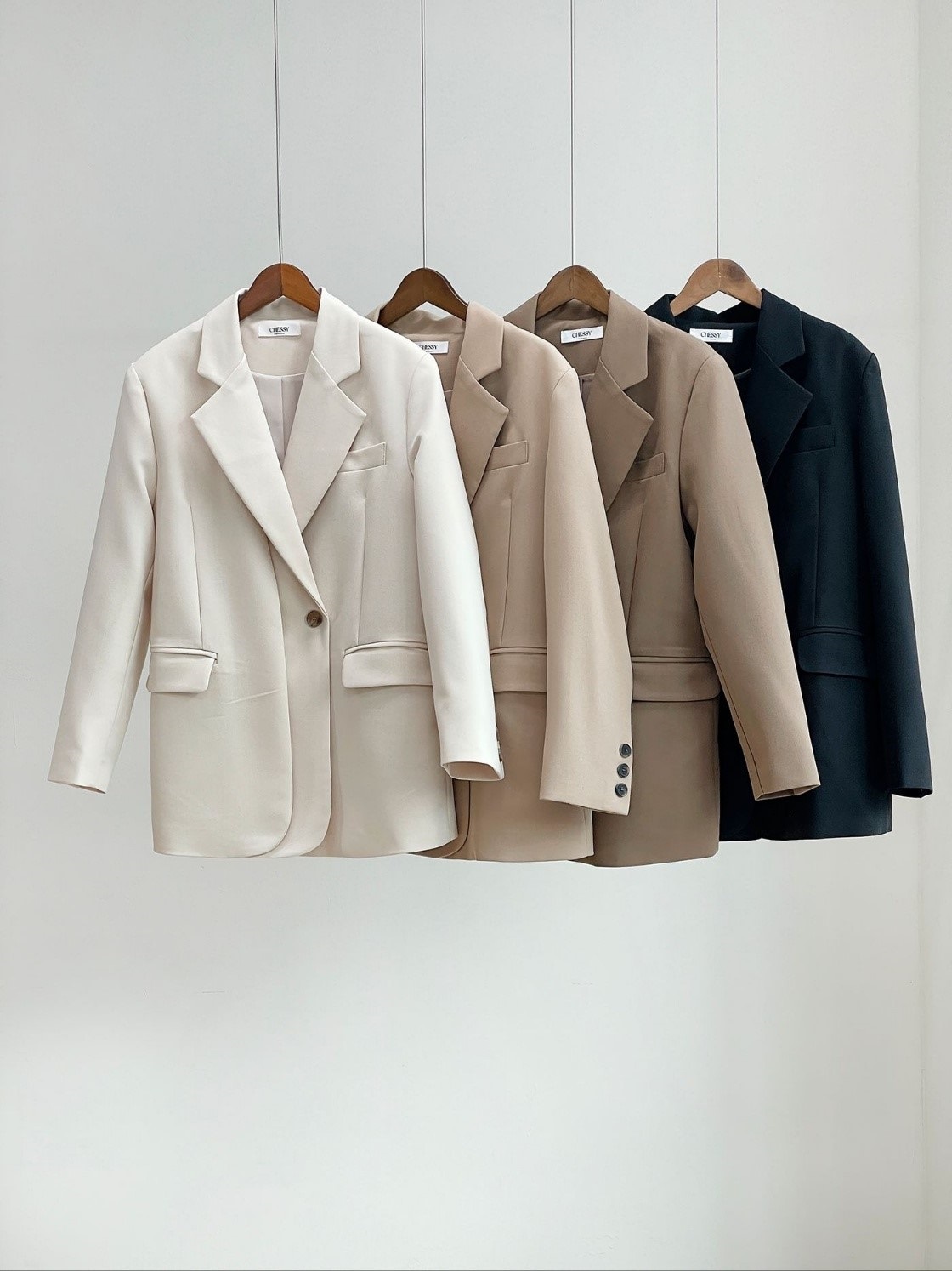 肩パッドオープンカラーラインオーバーサイズボクシー長袖フラップポケットワンボタンボタンスリーブボーイフィット無地ジャケット | 詳細画像19