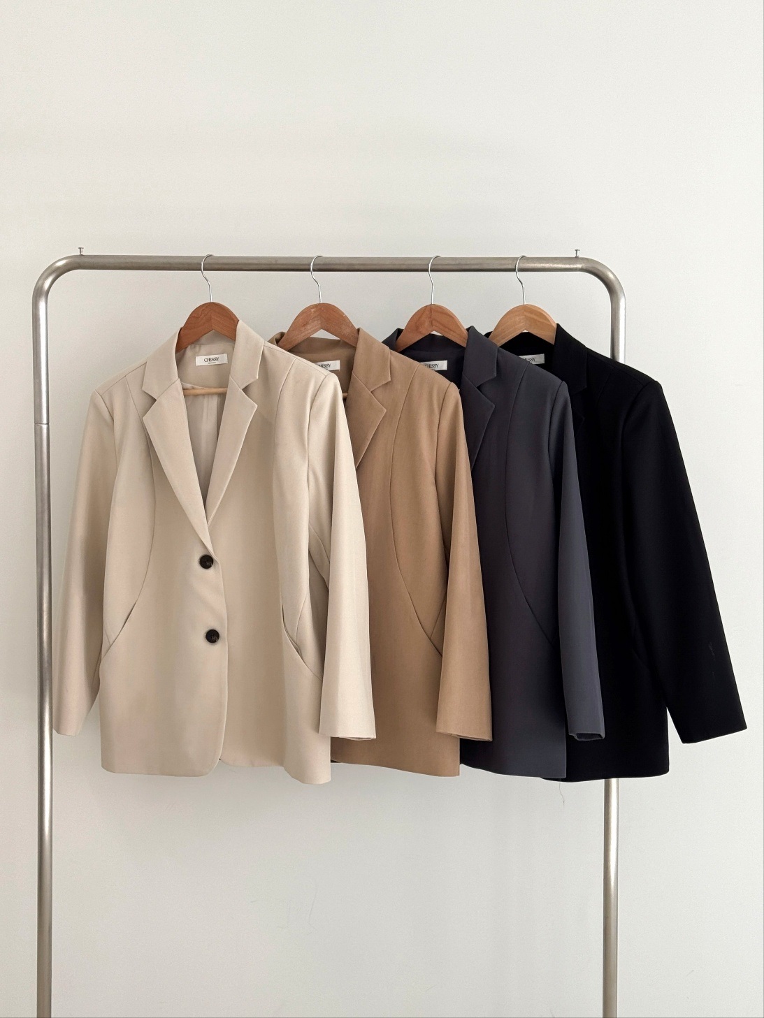 カラーポケット肩パッドラインオーバーサイズボクシー長袖ツーボタンボーイフィット無地ジャケット | 詳細画像22