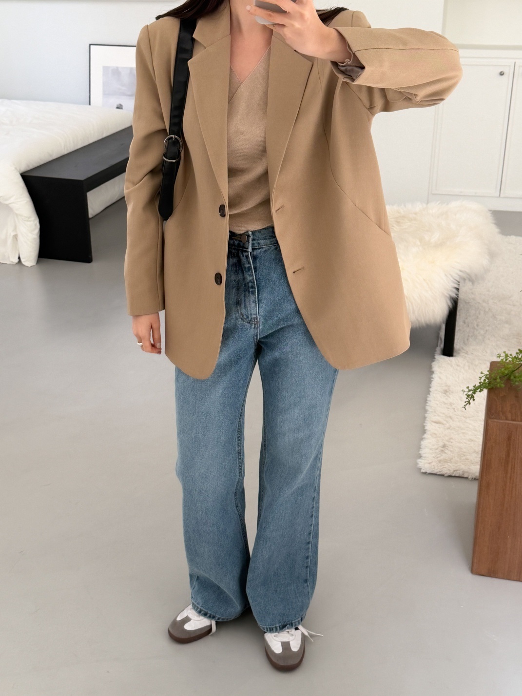 カラーポケット肩パッドラインオーバーサイズボクシー長袖ツーボタンボーイフィット無地ジャケット | 詳細画像7