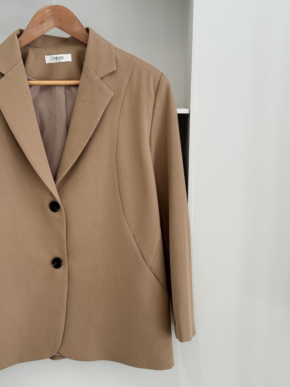 カラーポケット肩パッドラインオーバーサイズボクシー長袖ツーボタンボーイフィット無地ジャケット | 詳細画像24