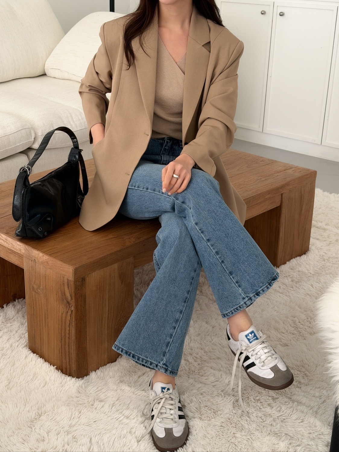 カラーポケット肩パッドラインオーバーサイズボクシー長袖ツーボタンボーイフィット無地ジャケット | 詳細画像20