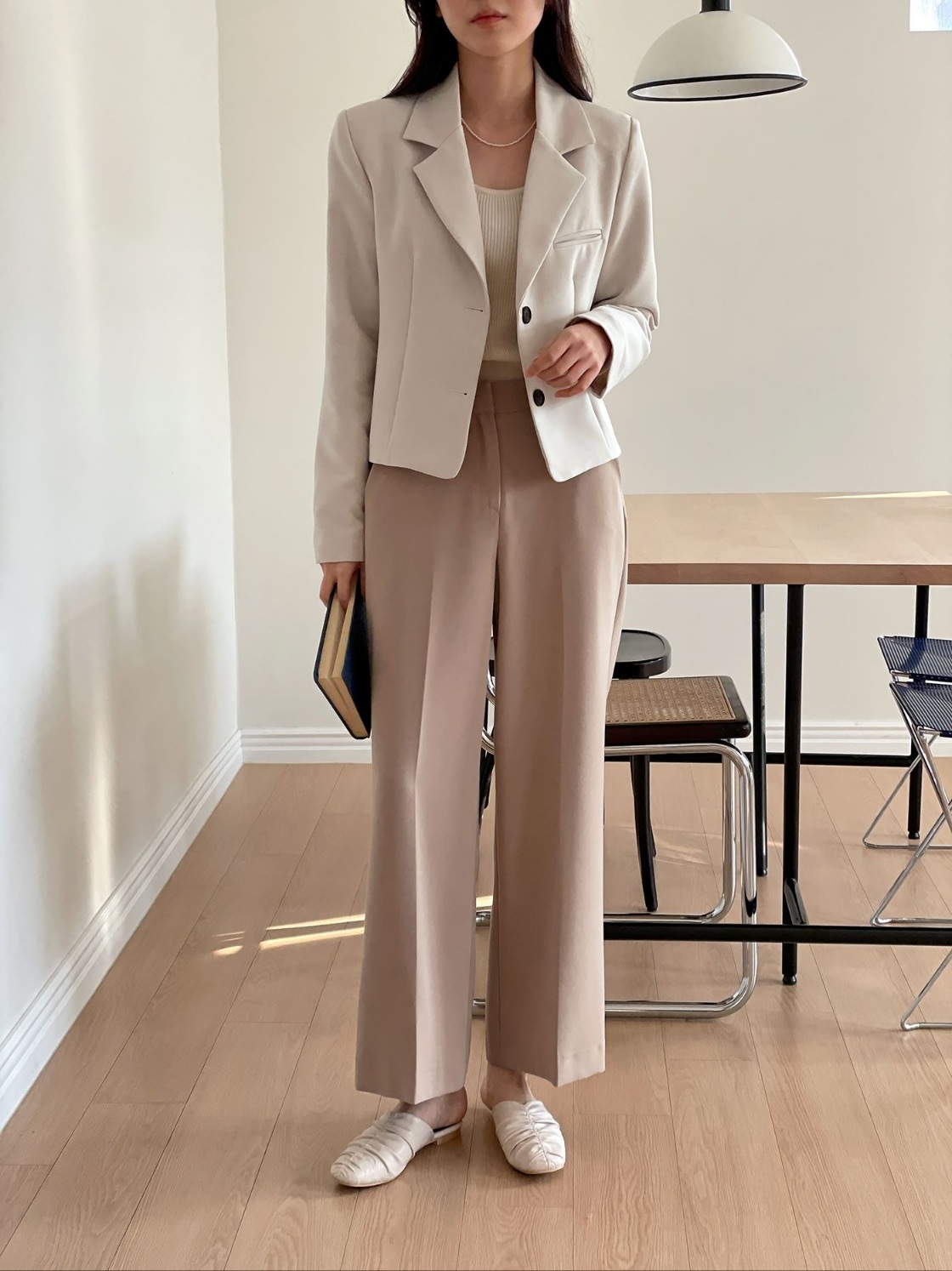 カラーラインショート長袖ワンポケットツーボタン無地ジャケット | 詳細画像14