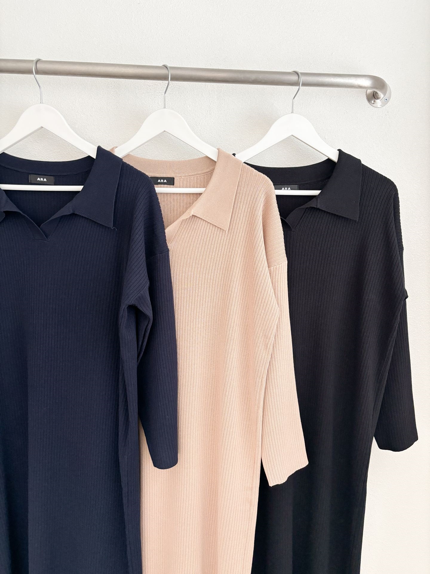 リブカラースリットルーズ長袖Hライン(ロング丈)ドロップショルダー無地ワンピース | 詳細画像32