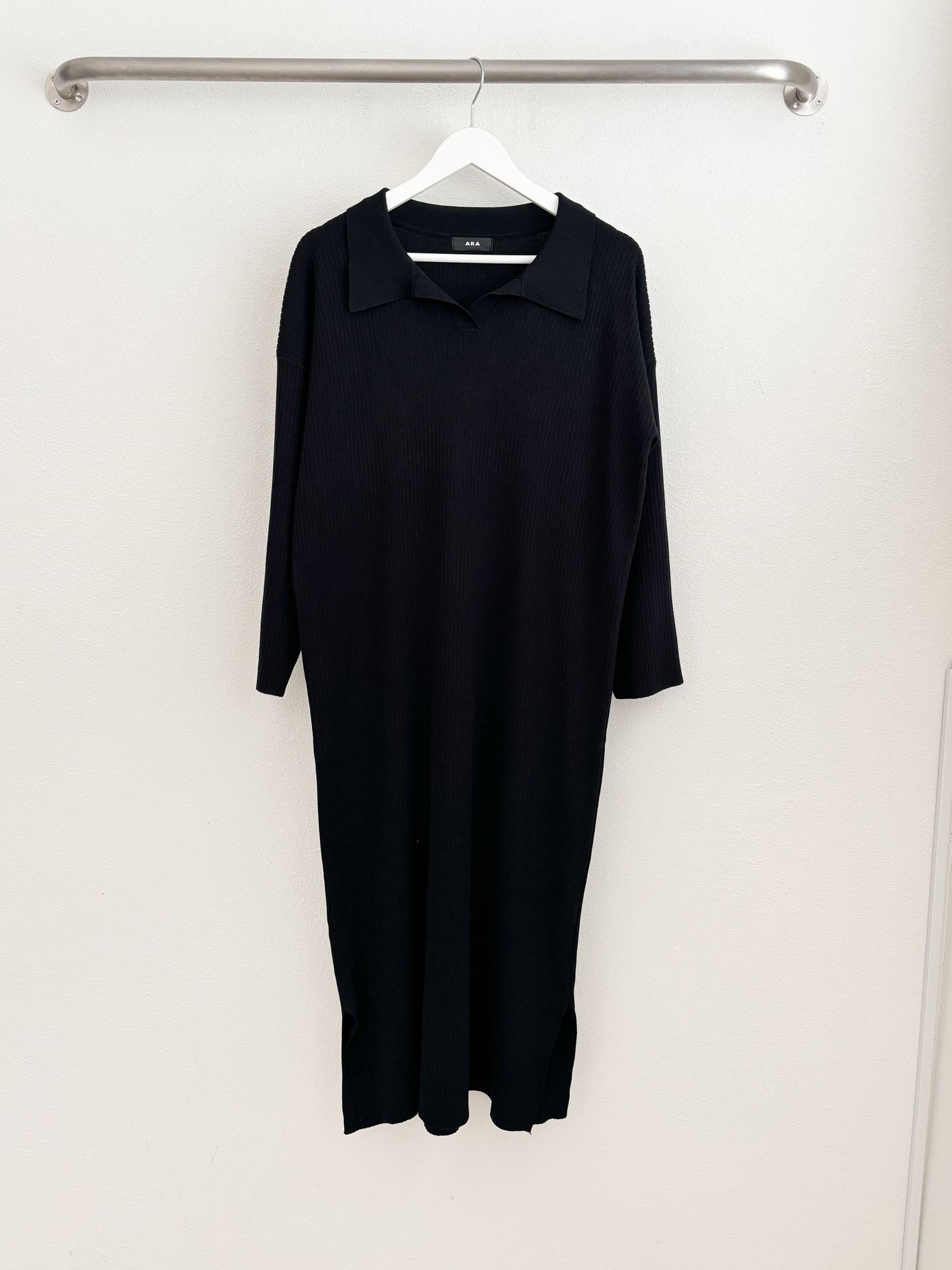 リブカラースリットルーズ長袖Hライン(ロング丈)ドロップショルダー無地ワンピース | 詳細画像33