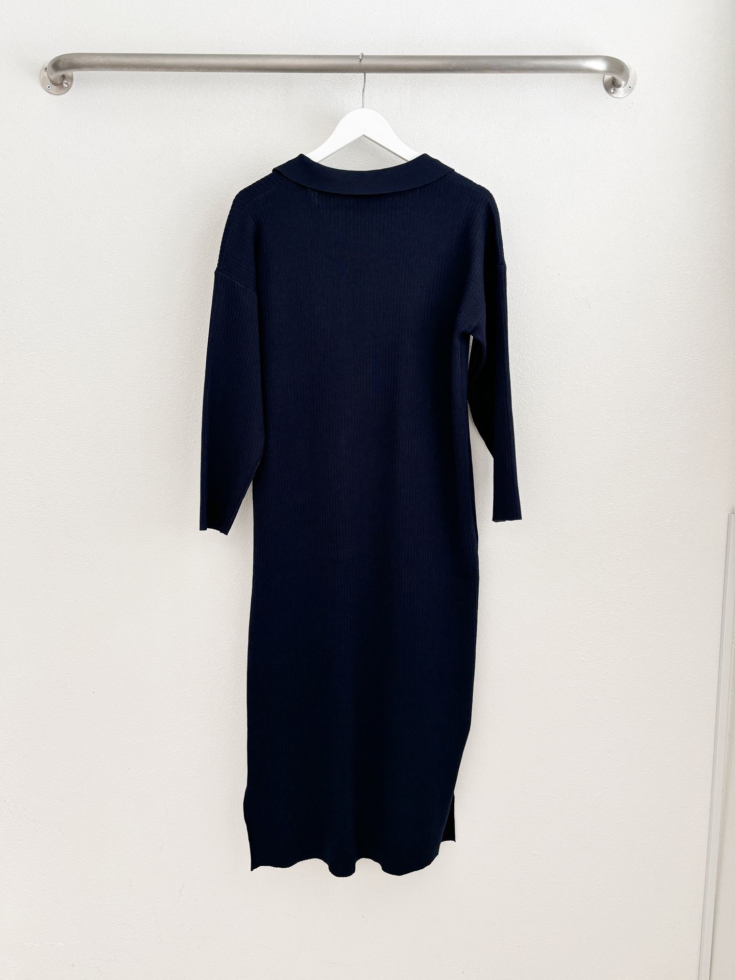 リブカラースリットルーズ長袖Hライン(ロング丈)ドロップショルダー無地ワンピース | 詳細画像34