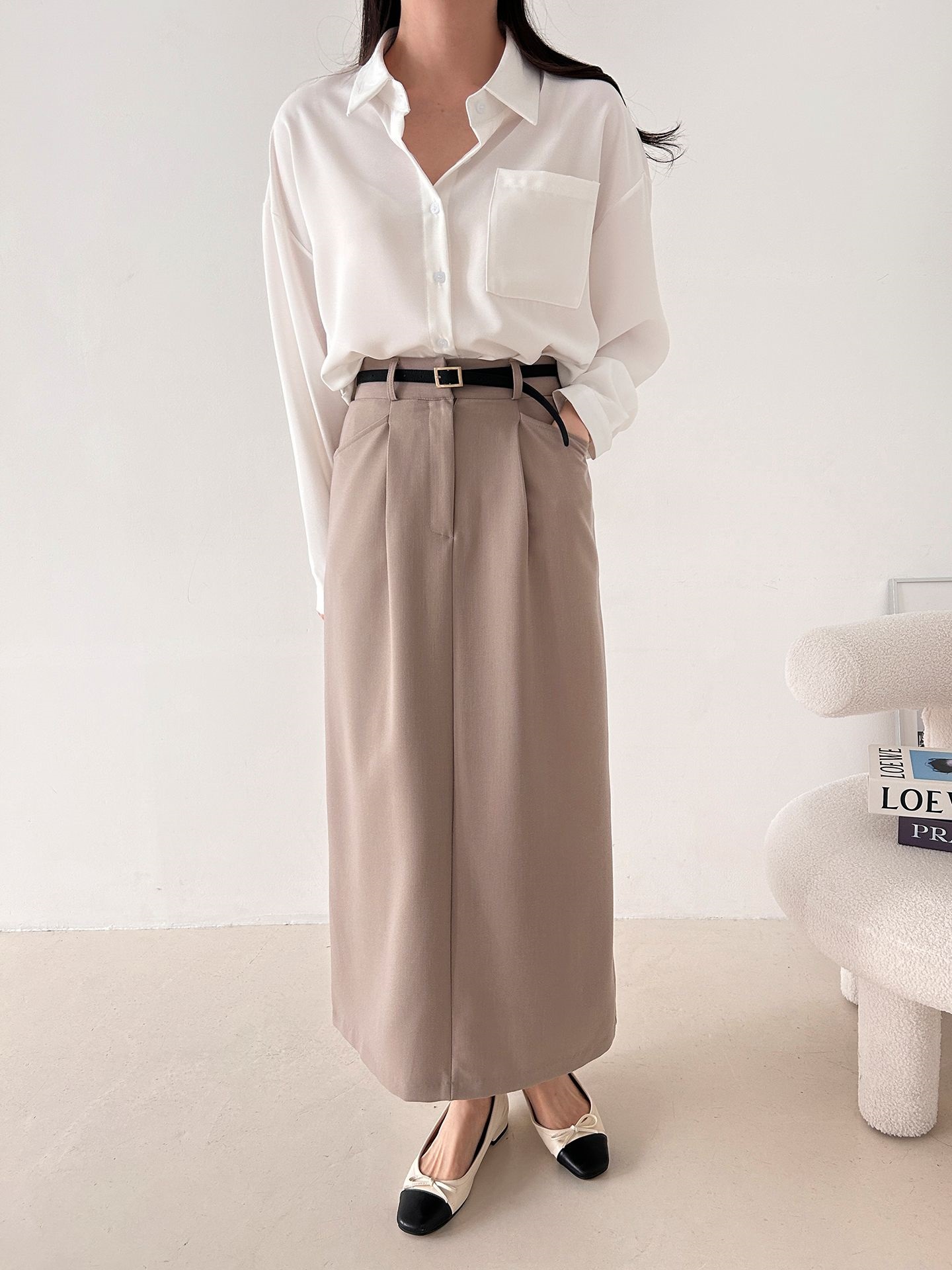 ボタンカラーオーバーサイズボクシールーズ長袖ワンポケットボタンスリーブドロップショルダー無地シャツ | 詳細画像8