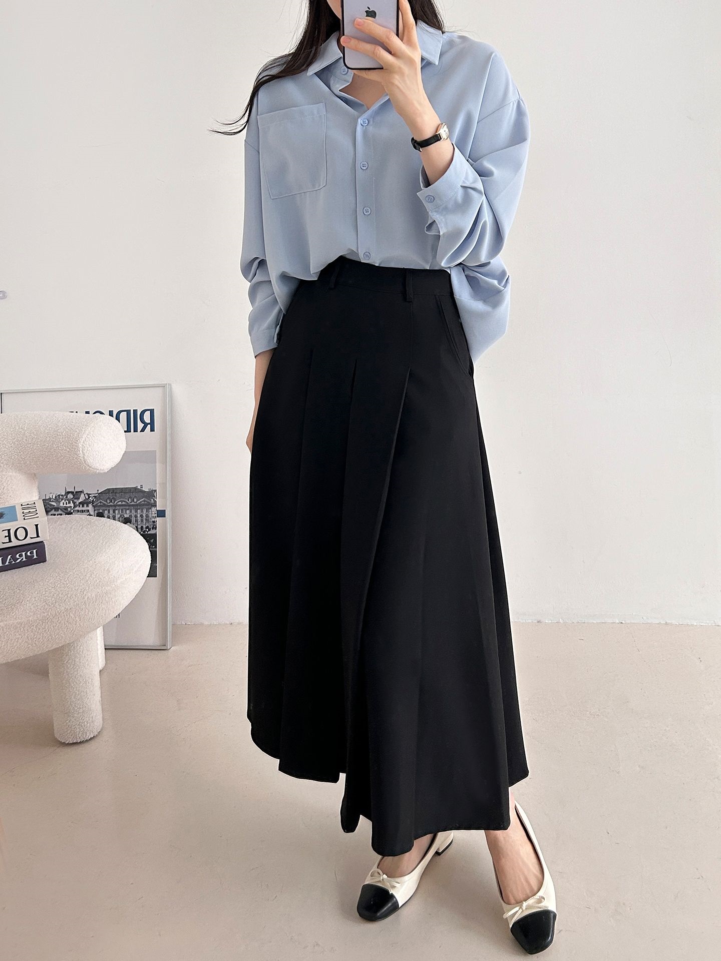 ボタンカラーオーバーサイズボクシールーズ長袖ワンポケットボタンスリーブドロップショルダー無地シャツ | 詳細画像18