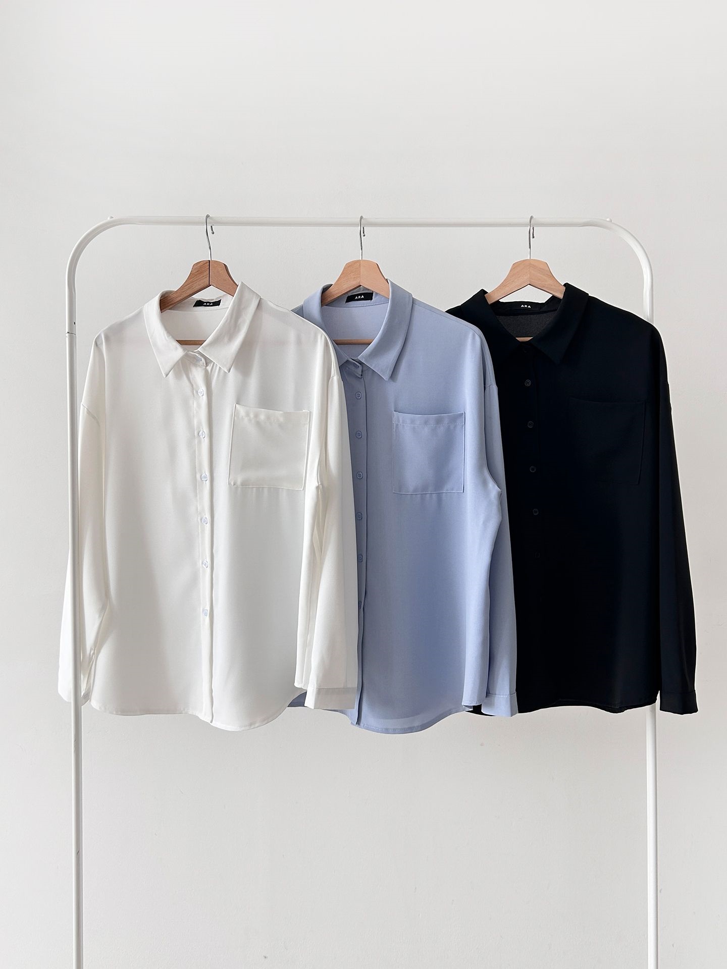 ボタンカラーオーバーサイズボクシールーズ長袖ワンポケットボタンスリーブドロップショルダー無地シャツ | 詳細画像37