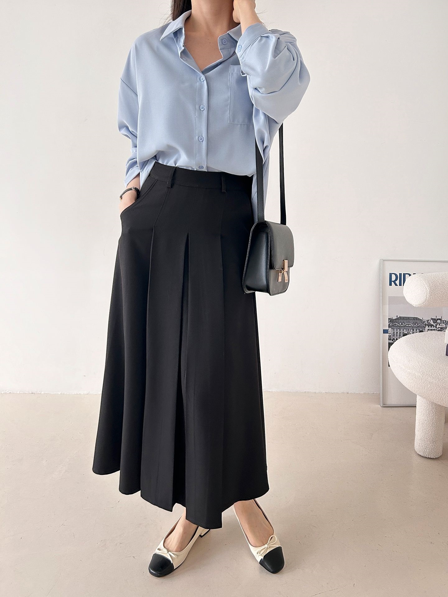 ボタンカラーオーバーサイズボクシールーズ長袖ワンポケットボタンスリーブドロップショルダー無地シャツ | 詳細画像24