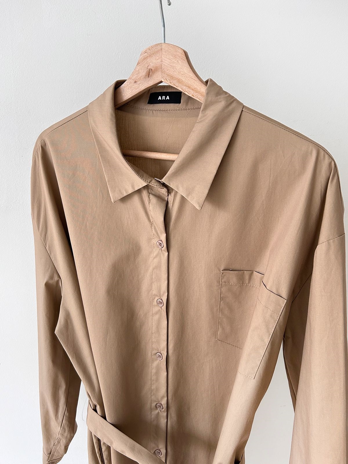 コットンオーバーサイズロング長袖ワンポケットボタンスリーブドロップショルダー無地シャツワンピースストラップ付 | 詳細画像46