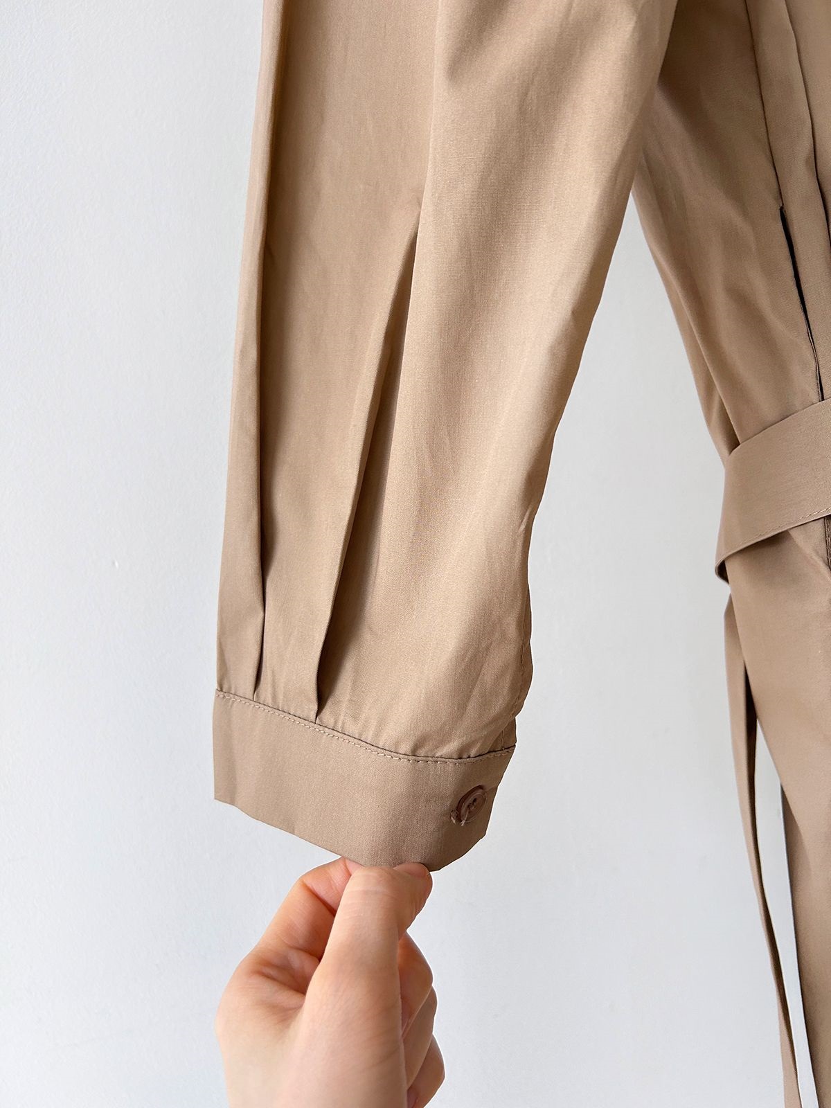 コットンオーバーサイズロング長袖ワンポケットボタンスリーブドロップショルダー無地シャツワンピースストラップ付 | 詳細画像47