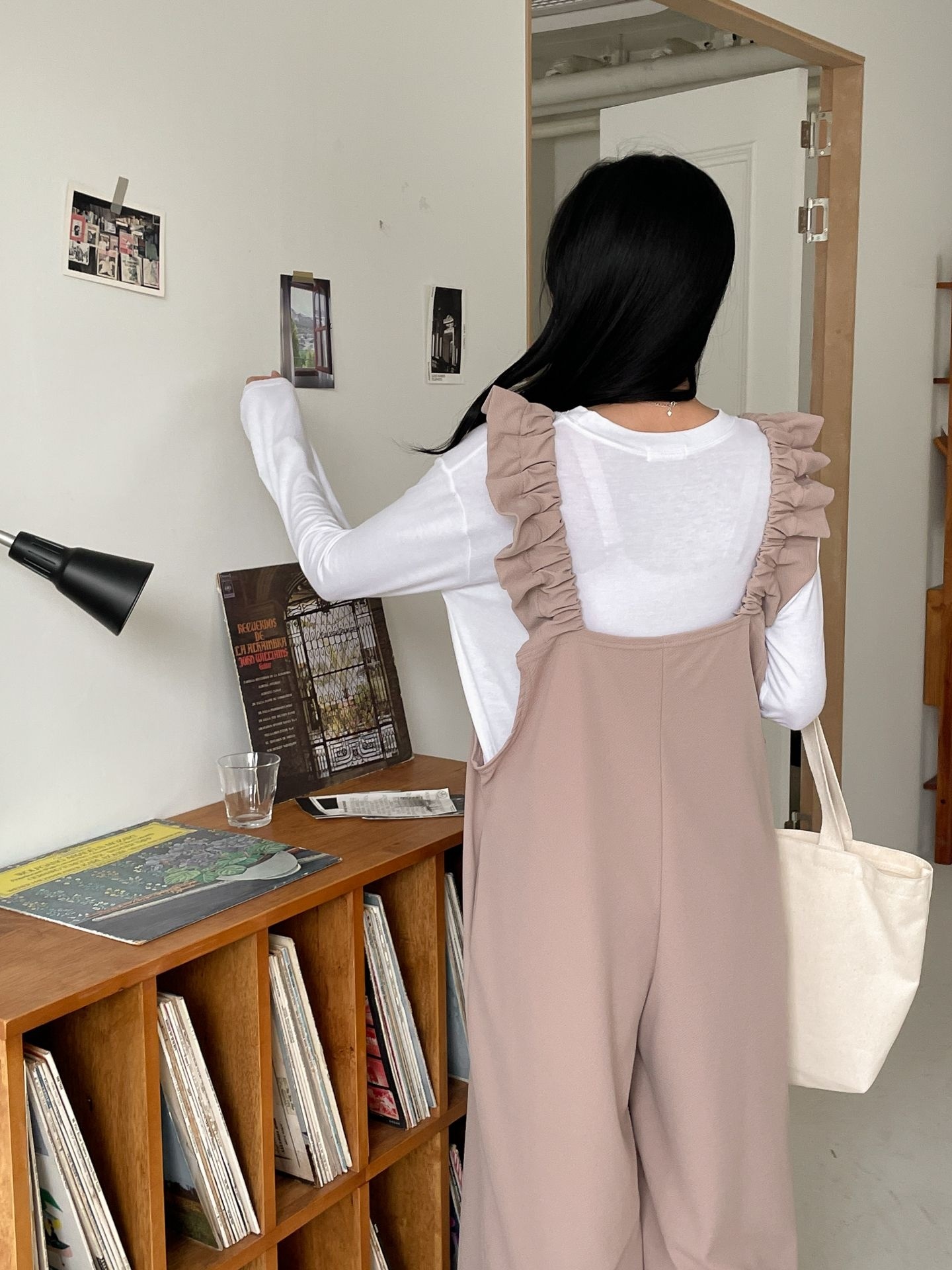 スクエアネックシャーリングフリルラインワイド無地オールインワン | 詳細画像26