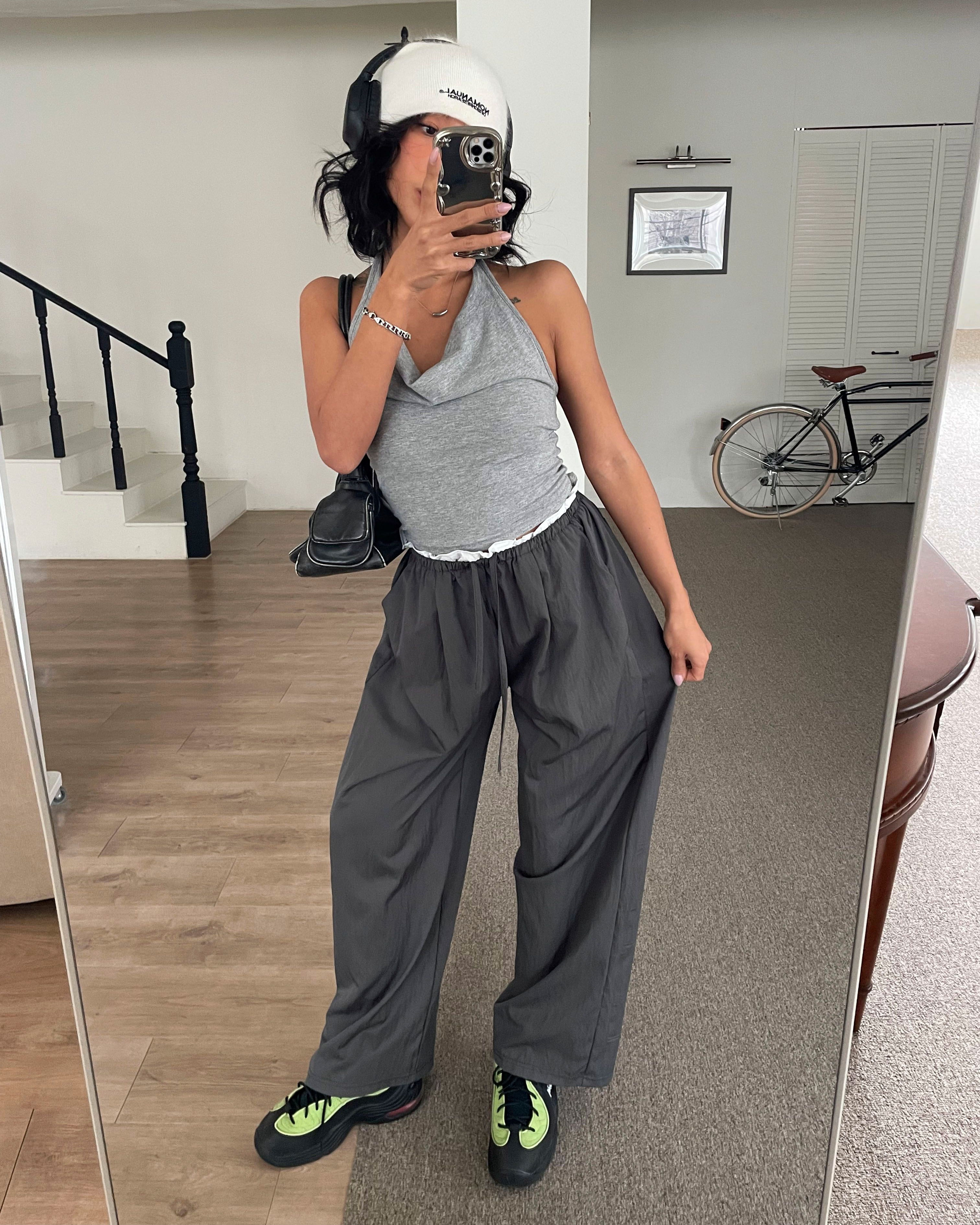 ドローストリングフリルポケットウエストゴムレイヤード風ワイドバックポケット配色パンツ | 詳細画像9