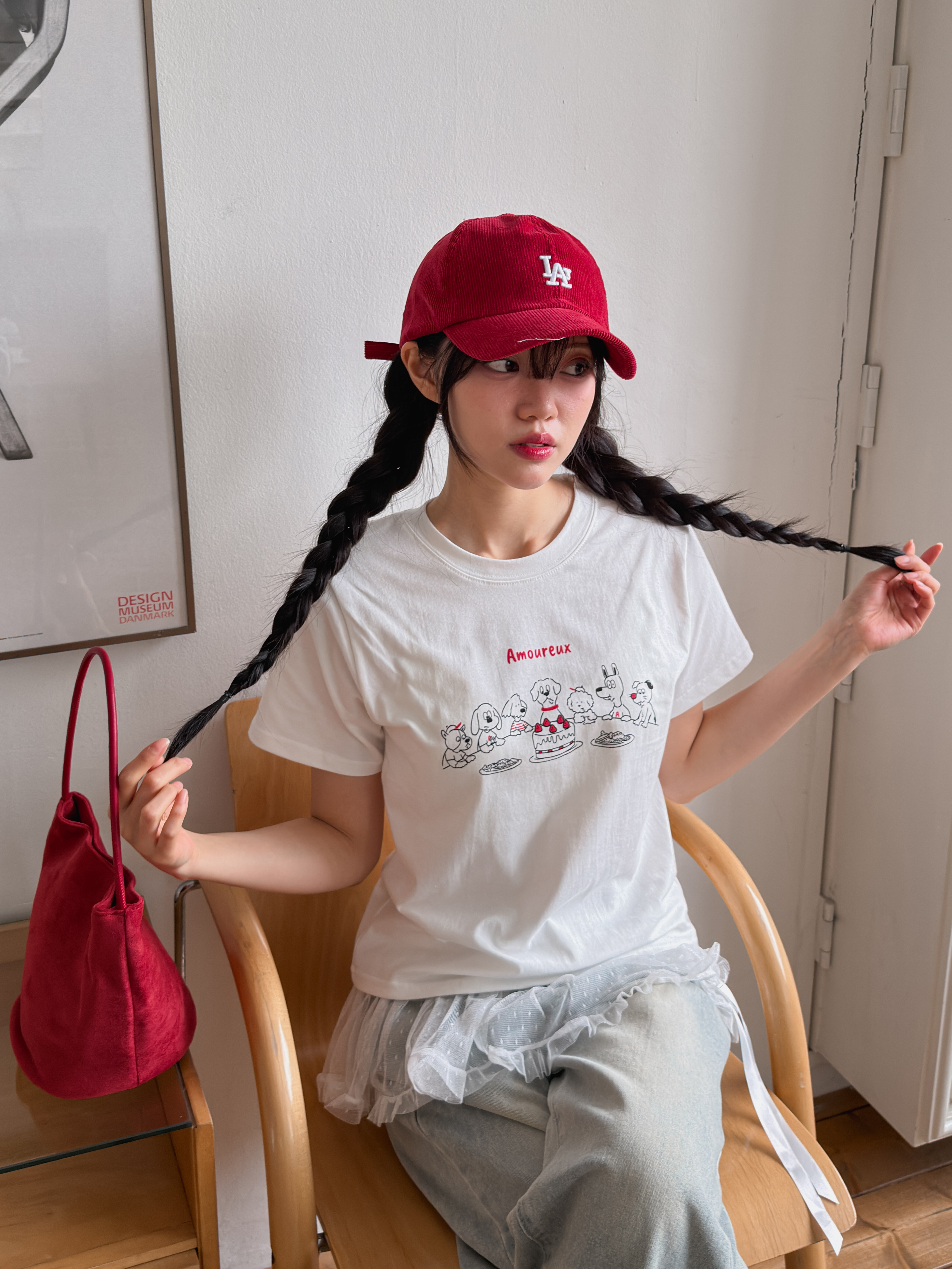 コットンラウンドネック半袖セミクロップドプリントTシャツ | 詳細画像6