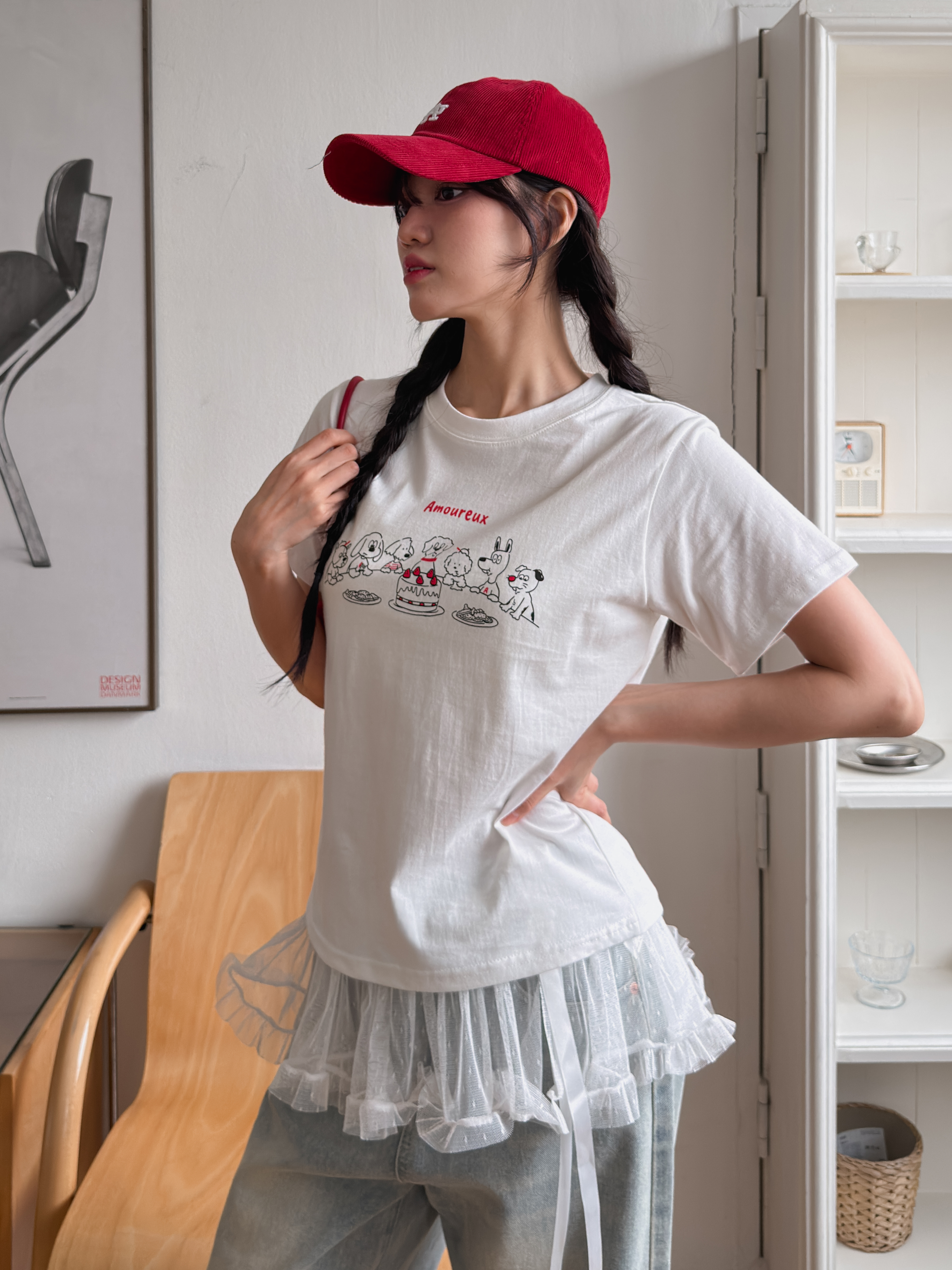 コットンラウンドネック半袖セミクロップドプリントTシャツ | 詳細画像10