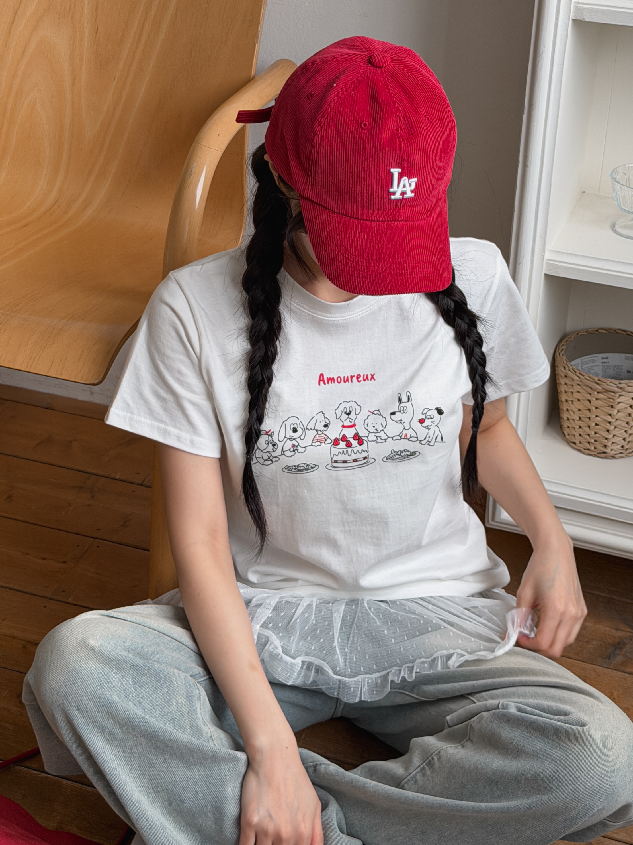 コットンラウンドネック半袖セミクロップドプリントTシャツ | 詳細画像8