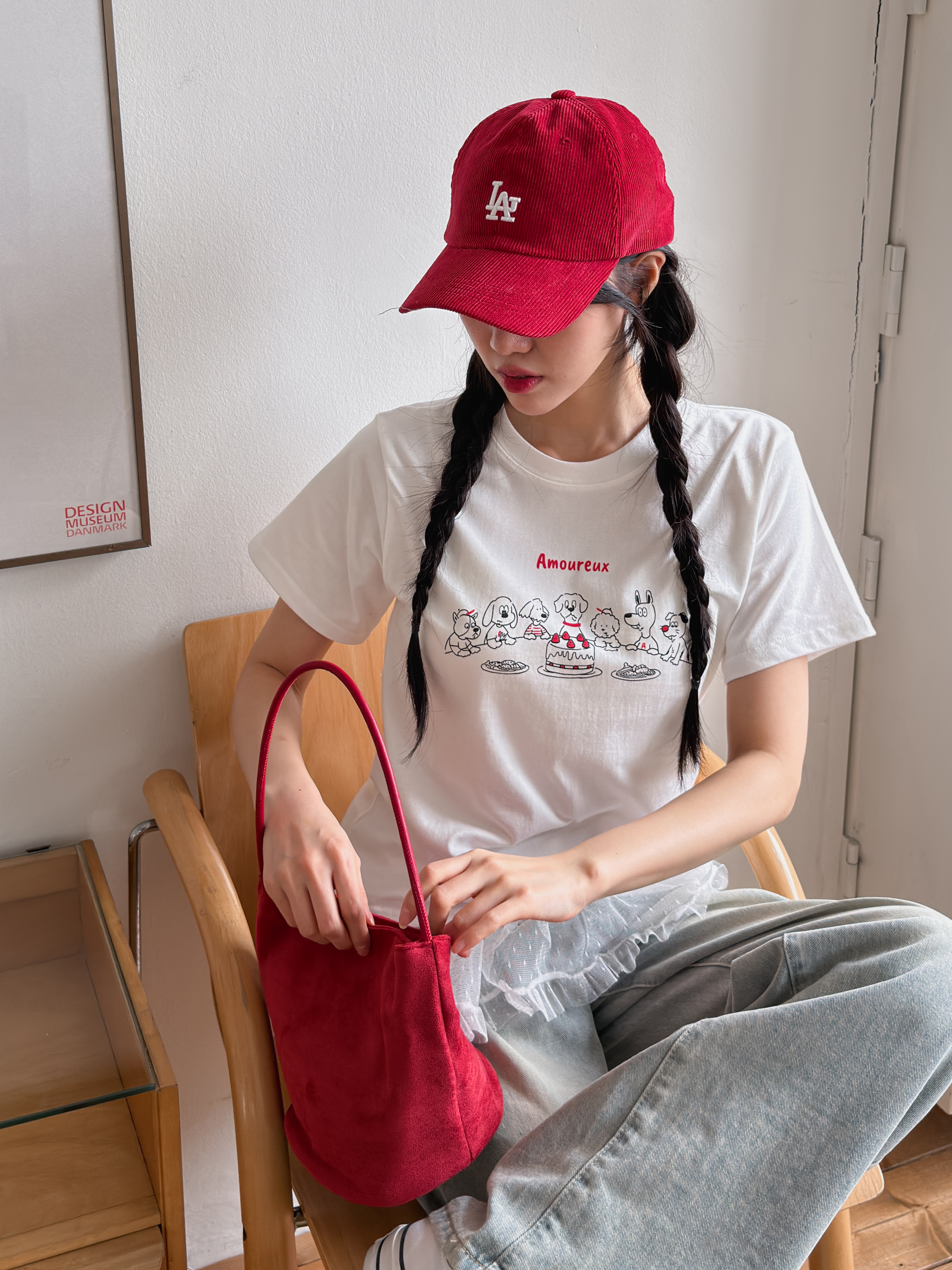 コットンラウンドネック半袖セミクロップドプリントTシャツ | 詳細画像7