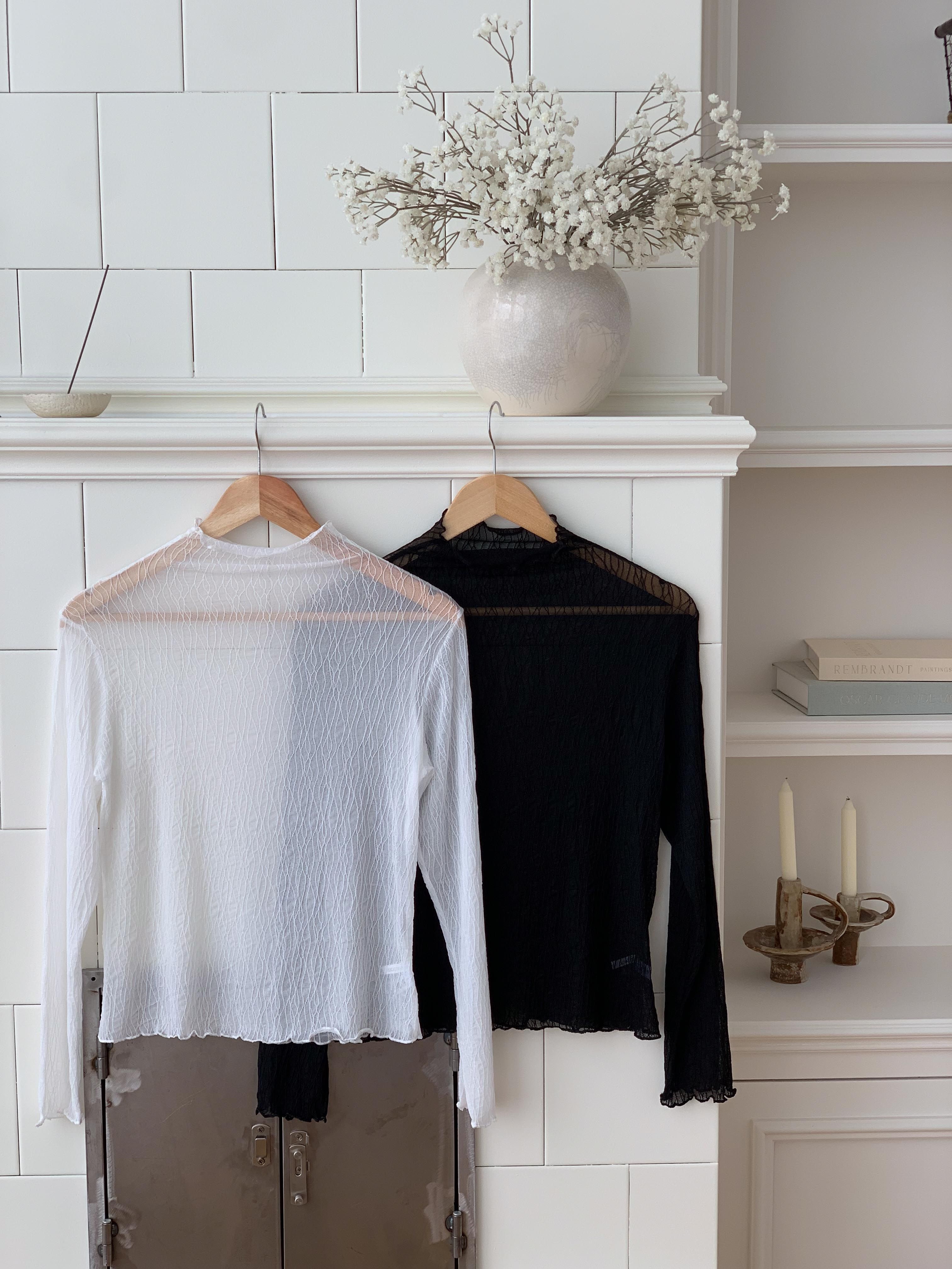 レースシースルーハーフネックメロウベルスリーブルーズTシャツ | 詳細画像22