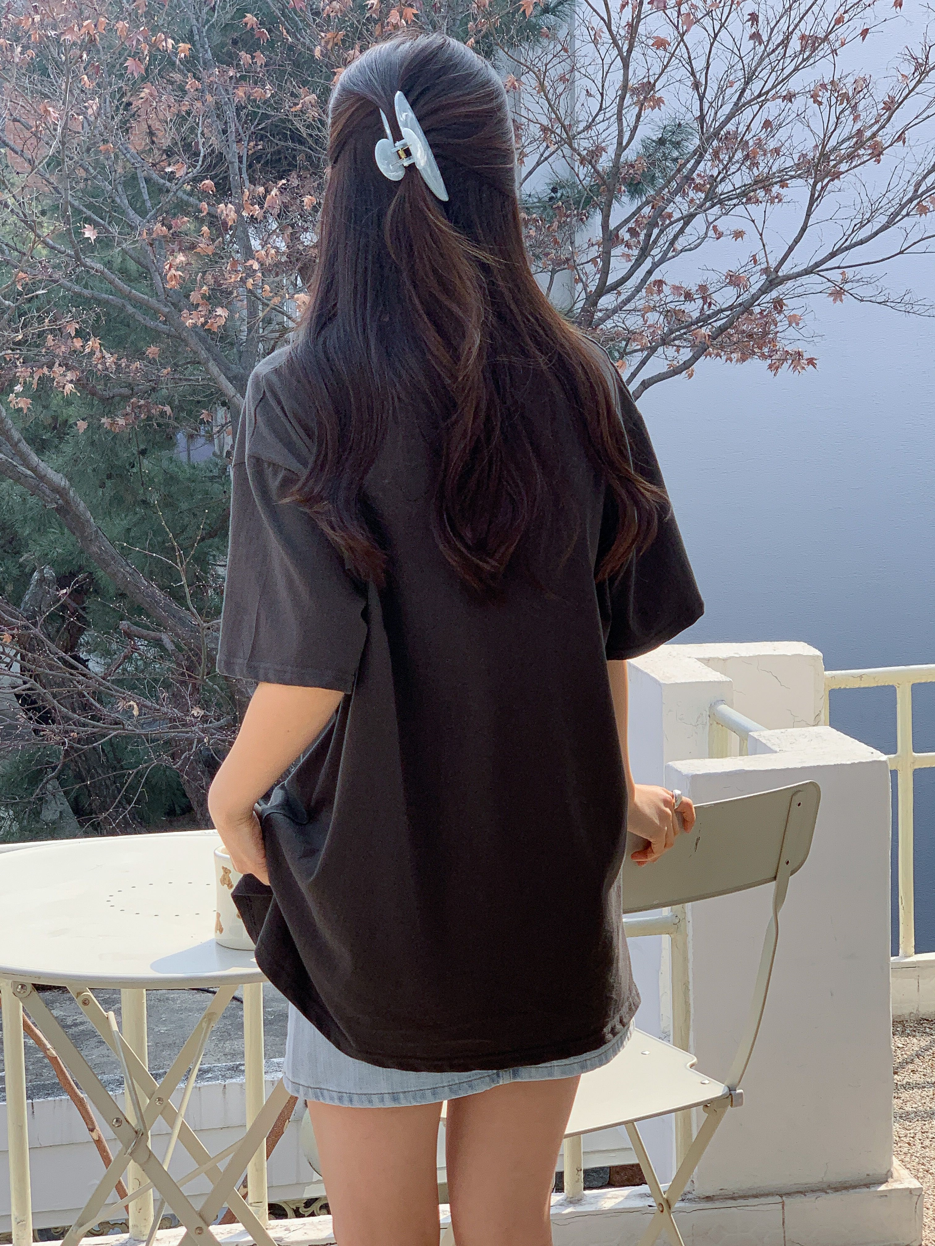 コットンラウンドネックオーバーサイズボクシーロング半袖ドロップショルダーレタリングTシャツ | 詳細画像6