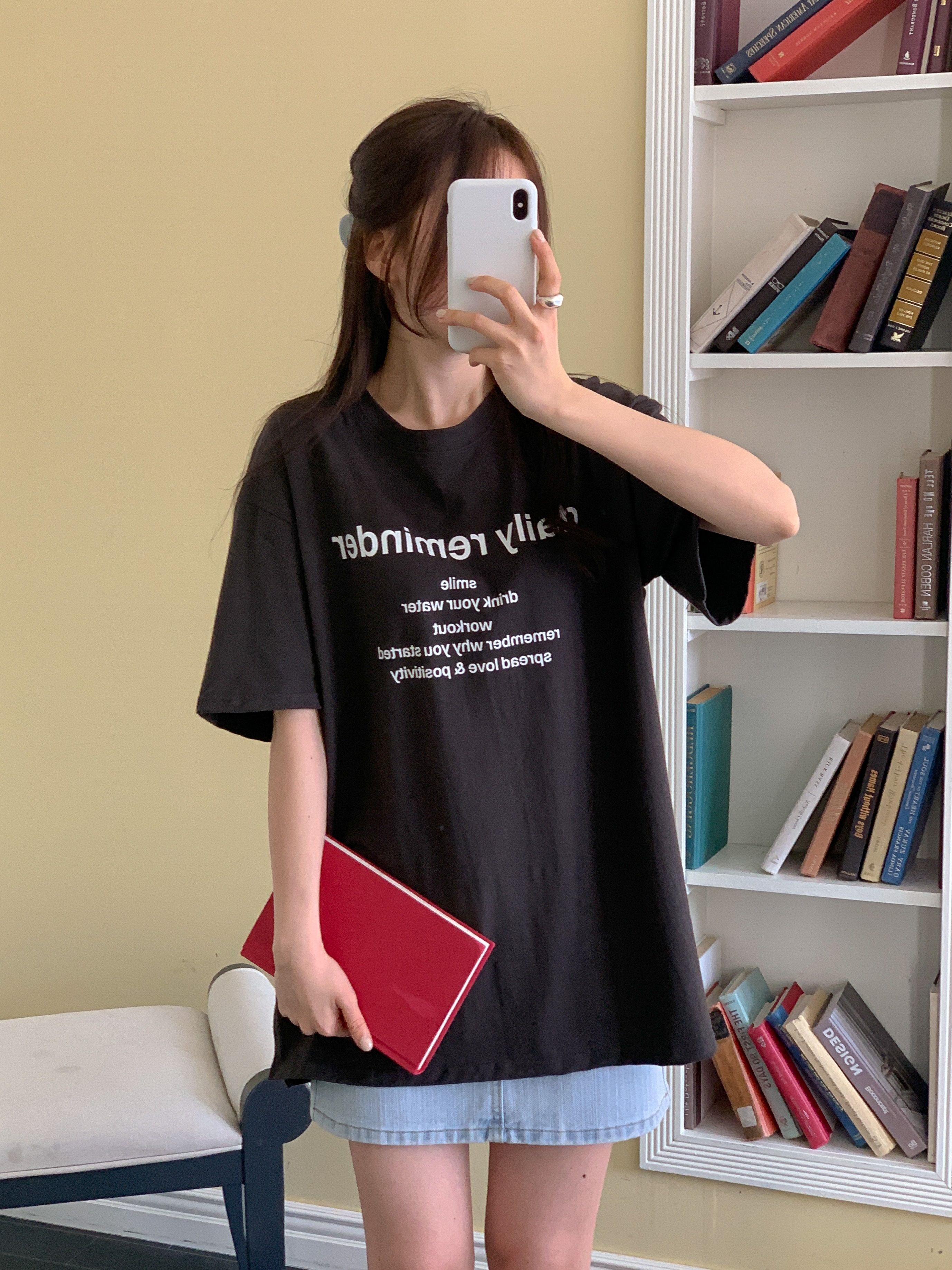 コットンラウンドネックオーバーサイズボクシーロング半袖ドロップショルダーレタリングTシャツ | 詳細画像8