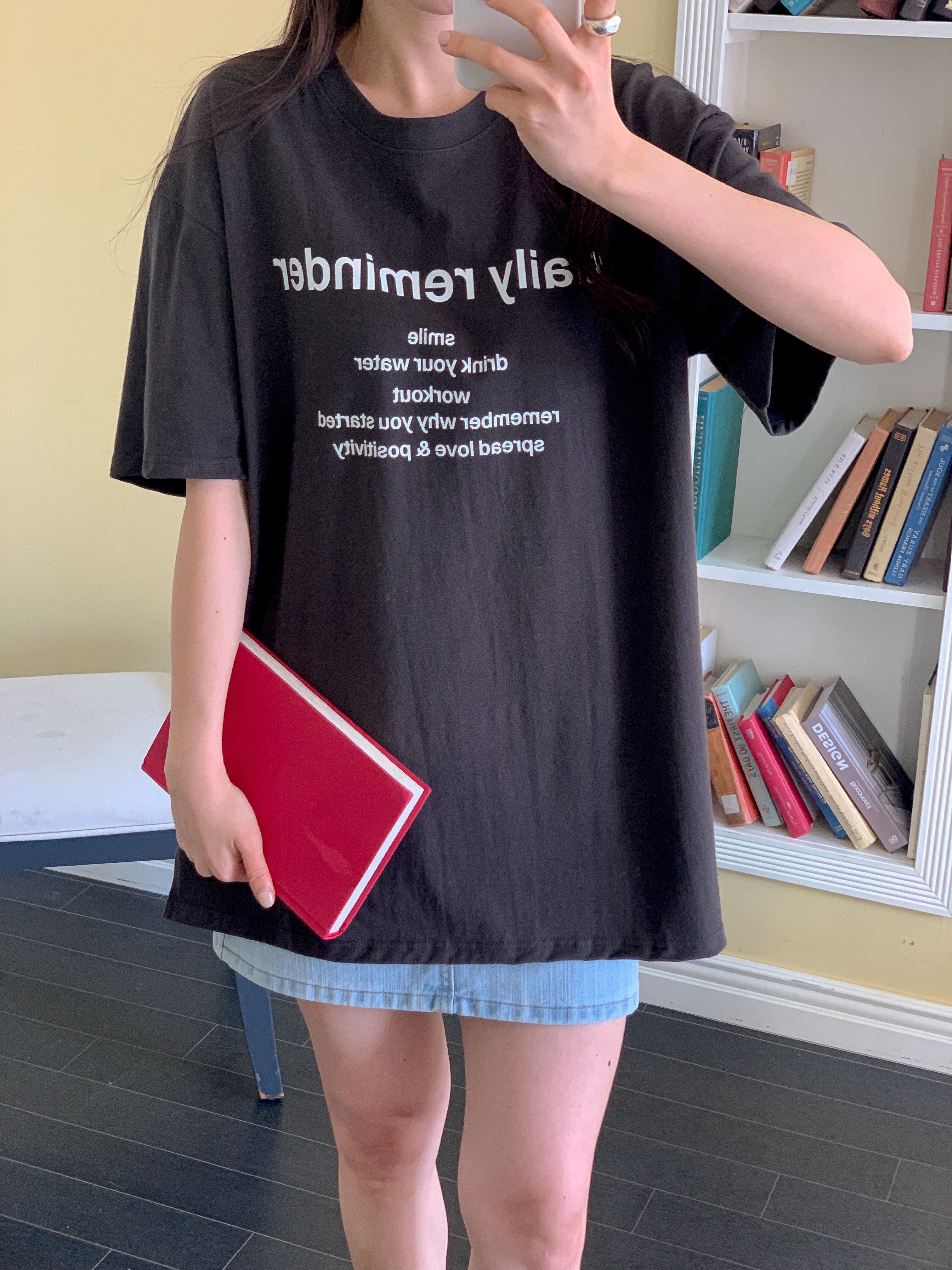 コットンラウンドネックオーバーサイズボクシーロング半袖ドロップショルダーレタリングTシャツ | 詳細画像11