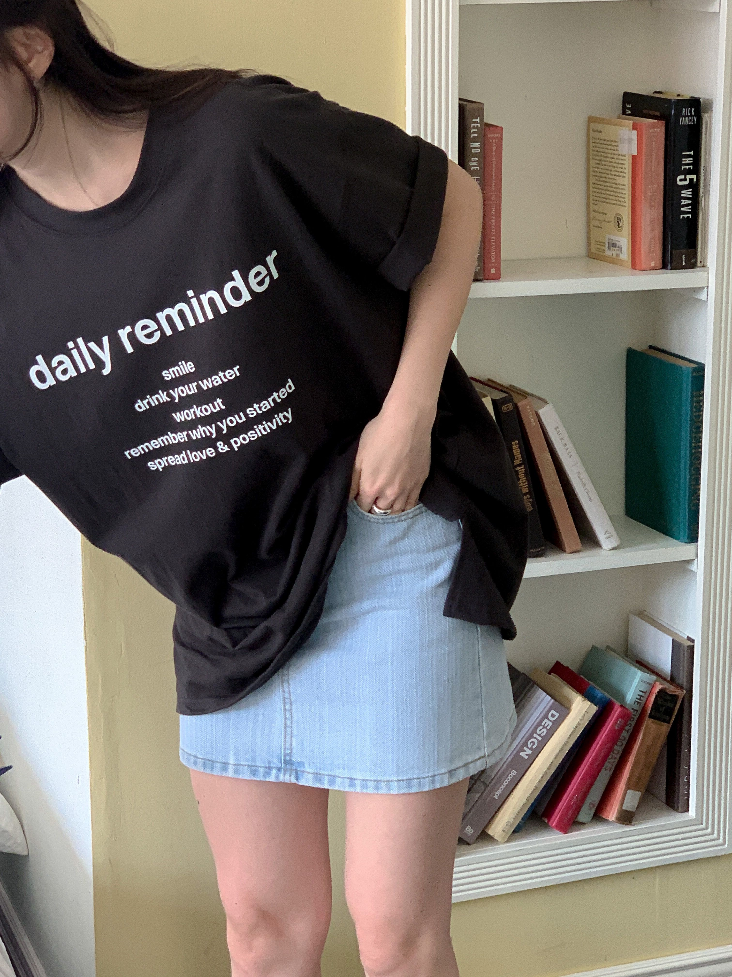 コットンラウンドネックオーバーサイズボクシーロング半袖ドロップショルダーレタリングTシャツ | 詳細画像12