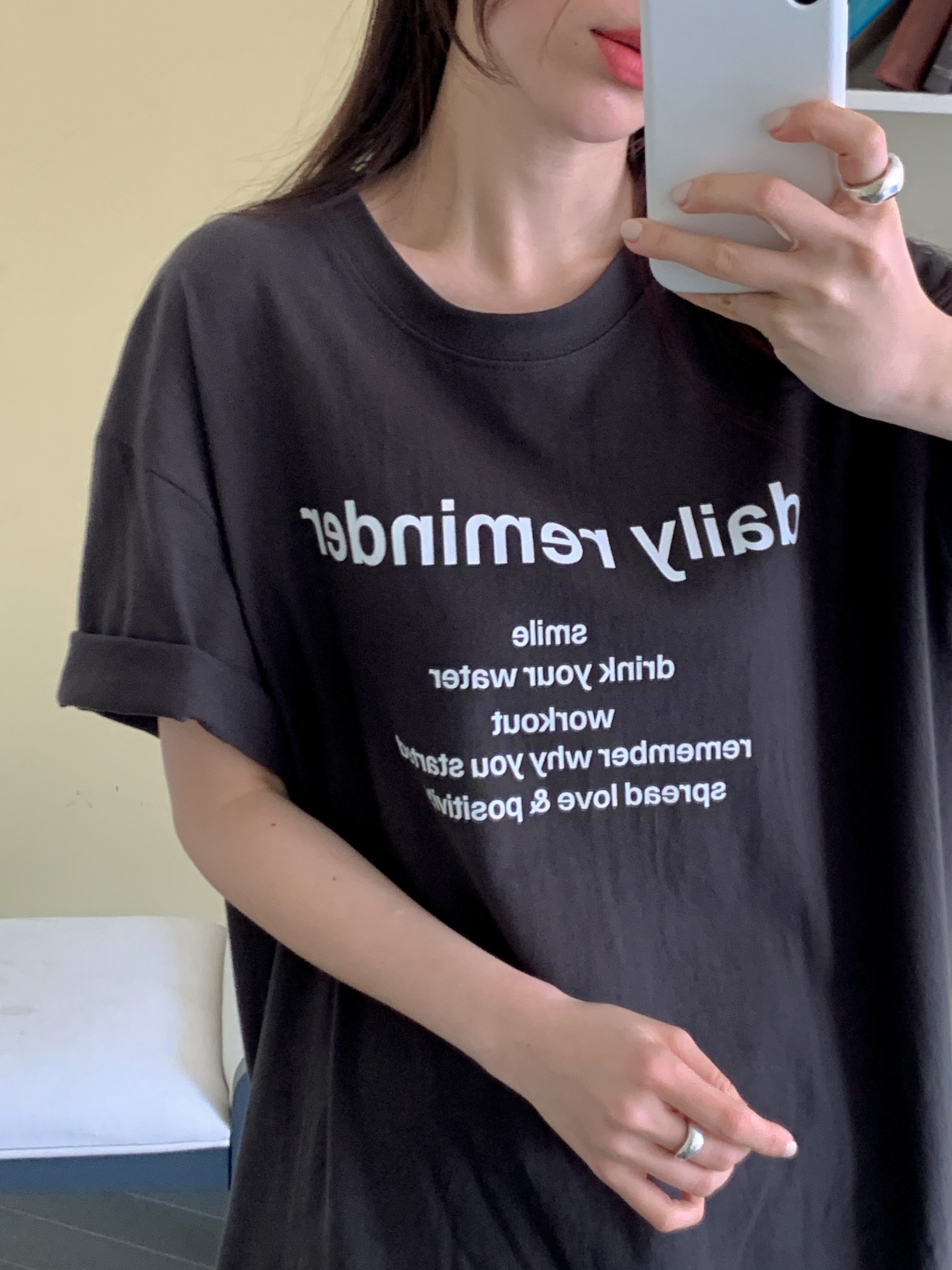 コットンラウンドネックオーバーサイズボクシーロング半袖ドロップショルダーレタリングTシャツ | 詳細画像16