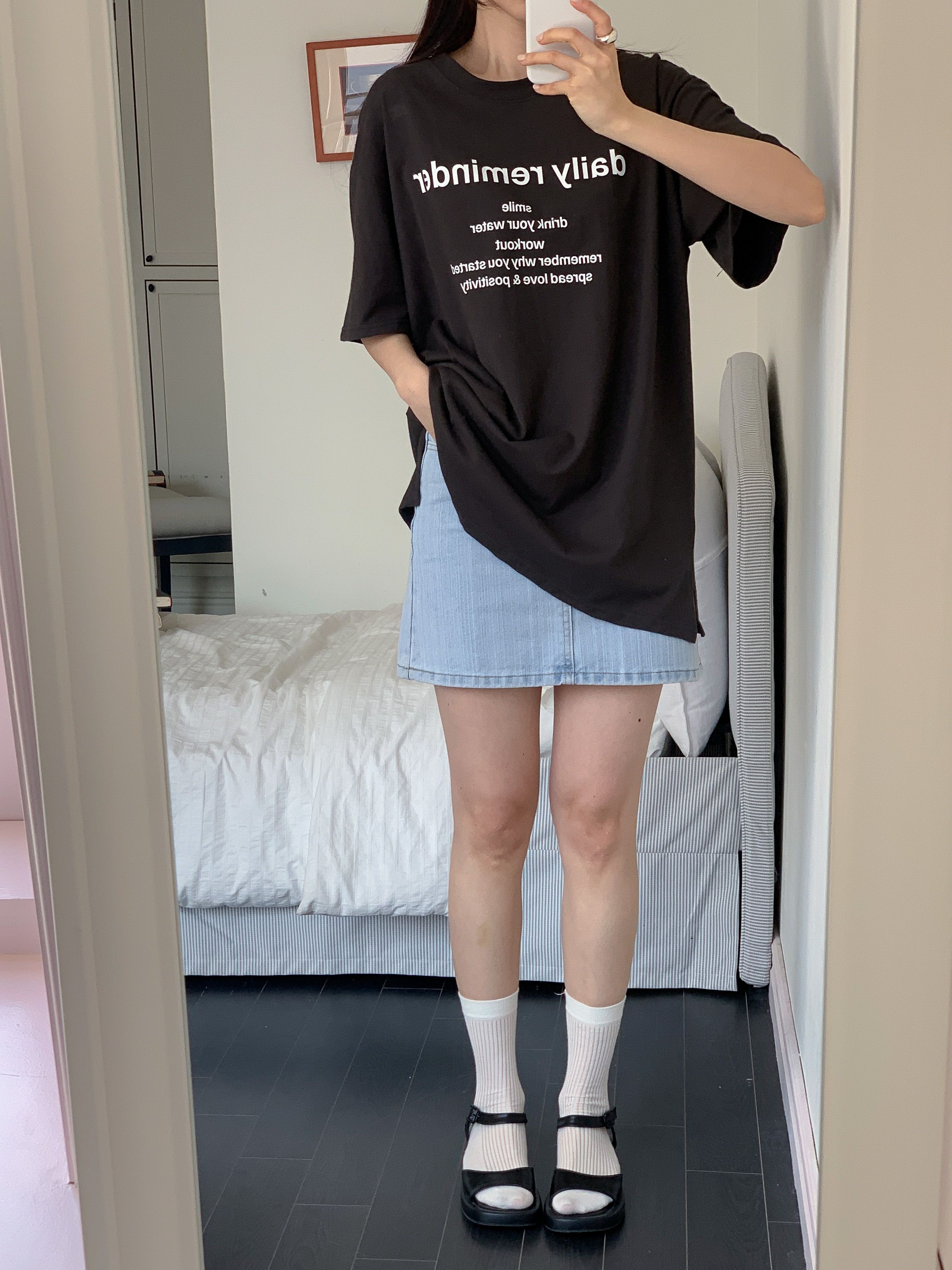 コットンラウンドネックオーバーサイズボクシーロング半袖ドロップショルダーレタリングTシャツ | 詳細画像19