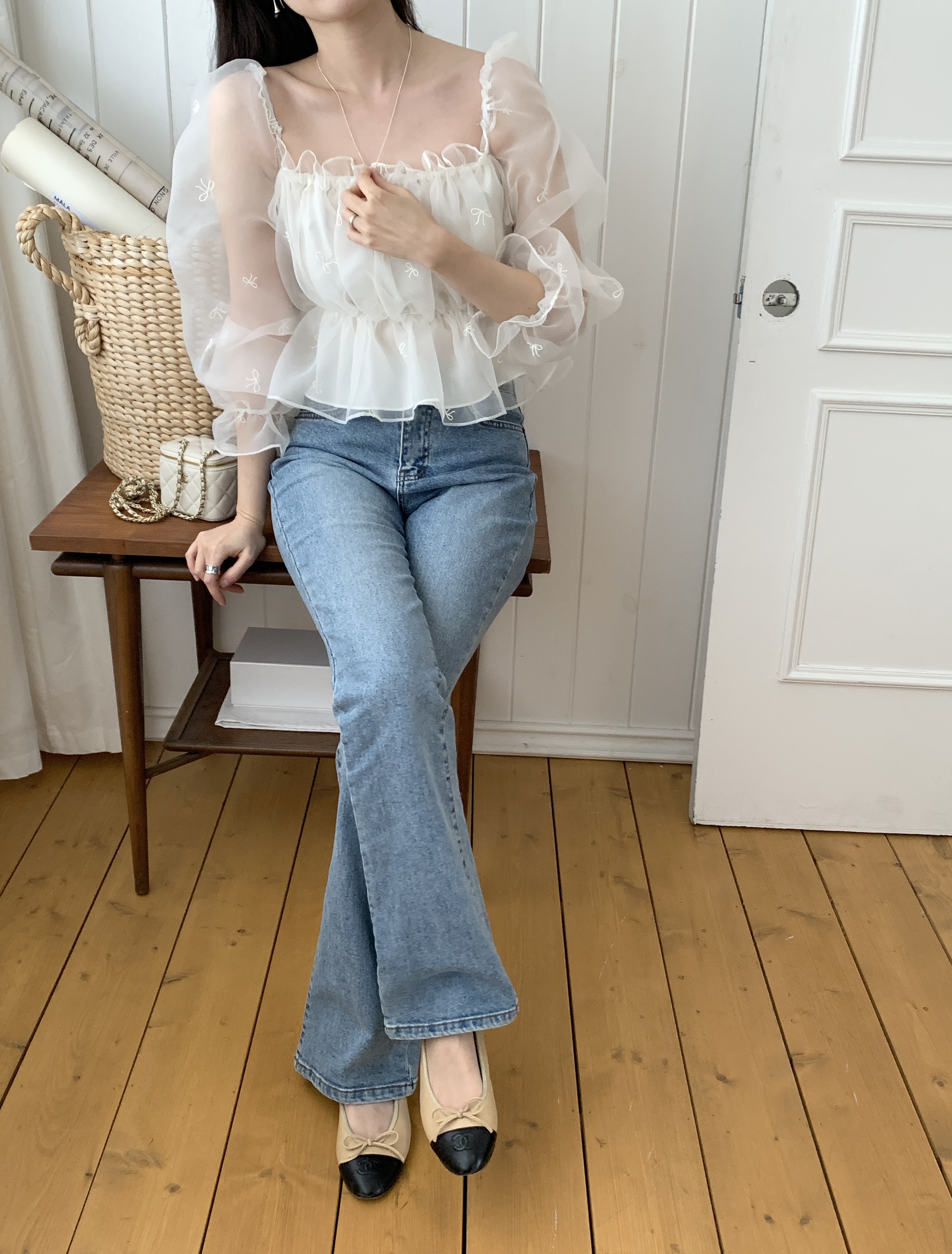 コンビシャーリングフリルパフスリーブクロップド長袖ブラウス | 詳細画像17