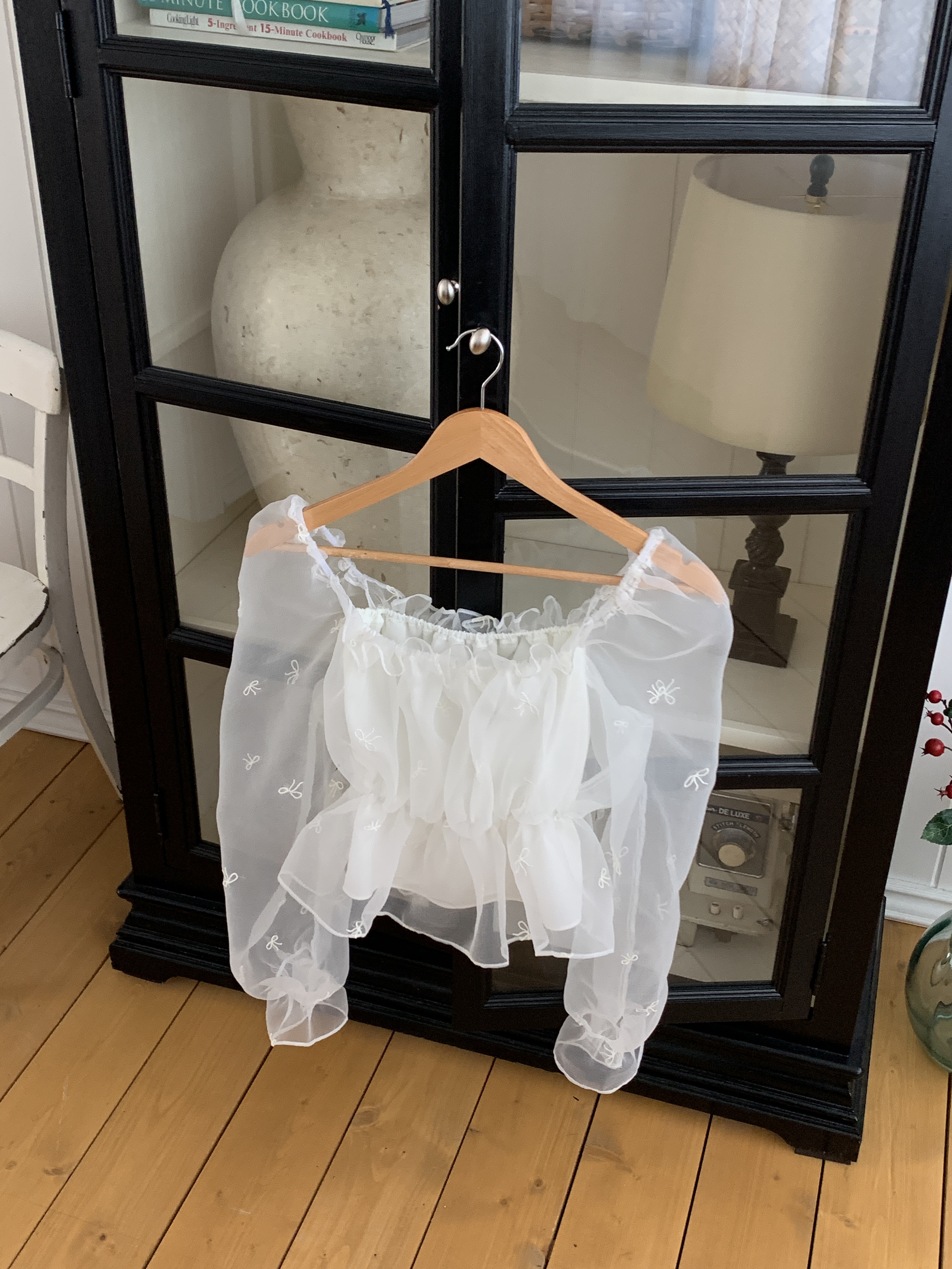 コンビシャーリングフリルパフスリーブクロップド長袖ブラウス | 詳細画像19