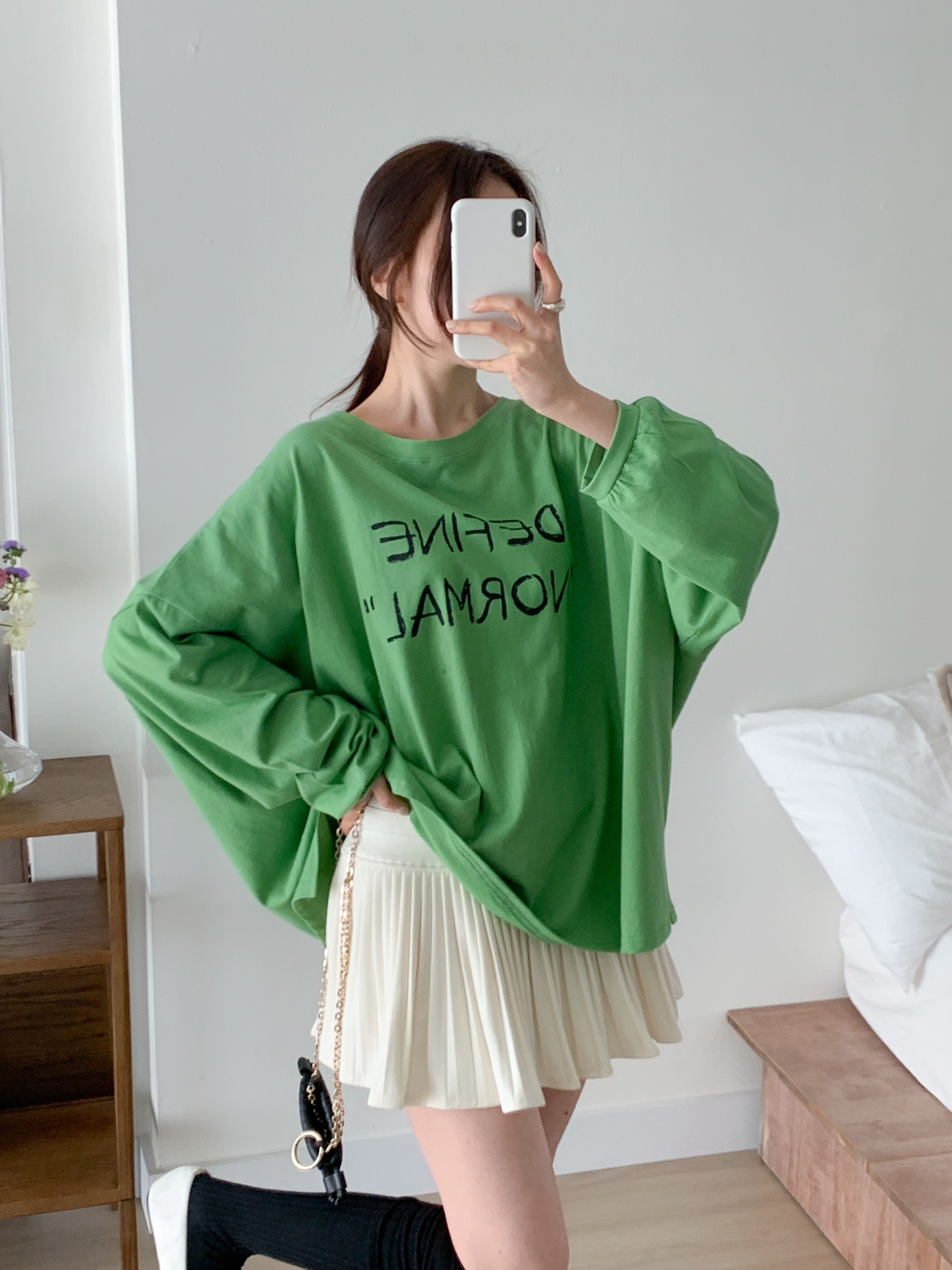 コットンラウンドネックスリットオーバーサイズボクシーロング長袖ドロップショルダーレタリングTシャツ | 詳細画像9