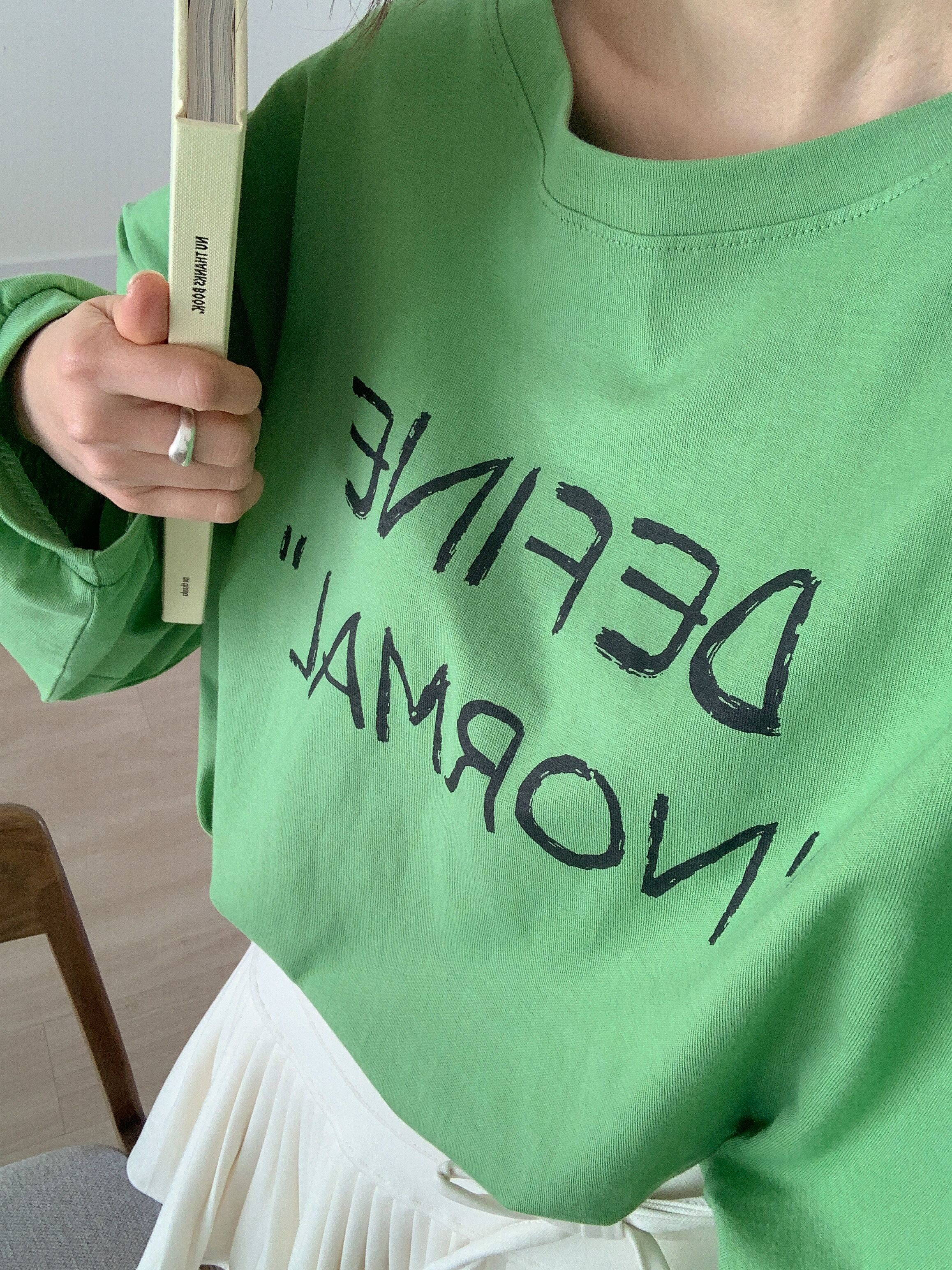 コットンラウンドネックスリットオーバーサイズボクシーロング長袖ドロップショルダーレタリングTシャツ | 詳細画像11