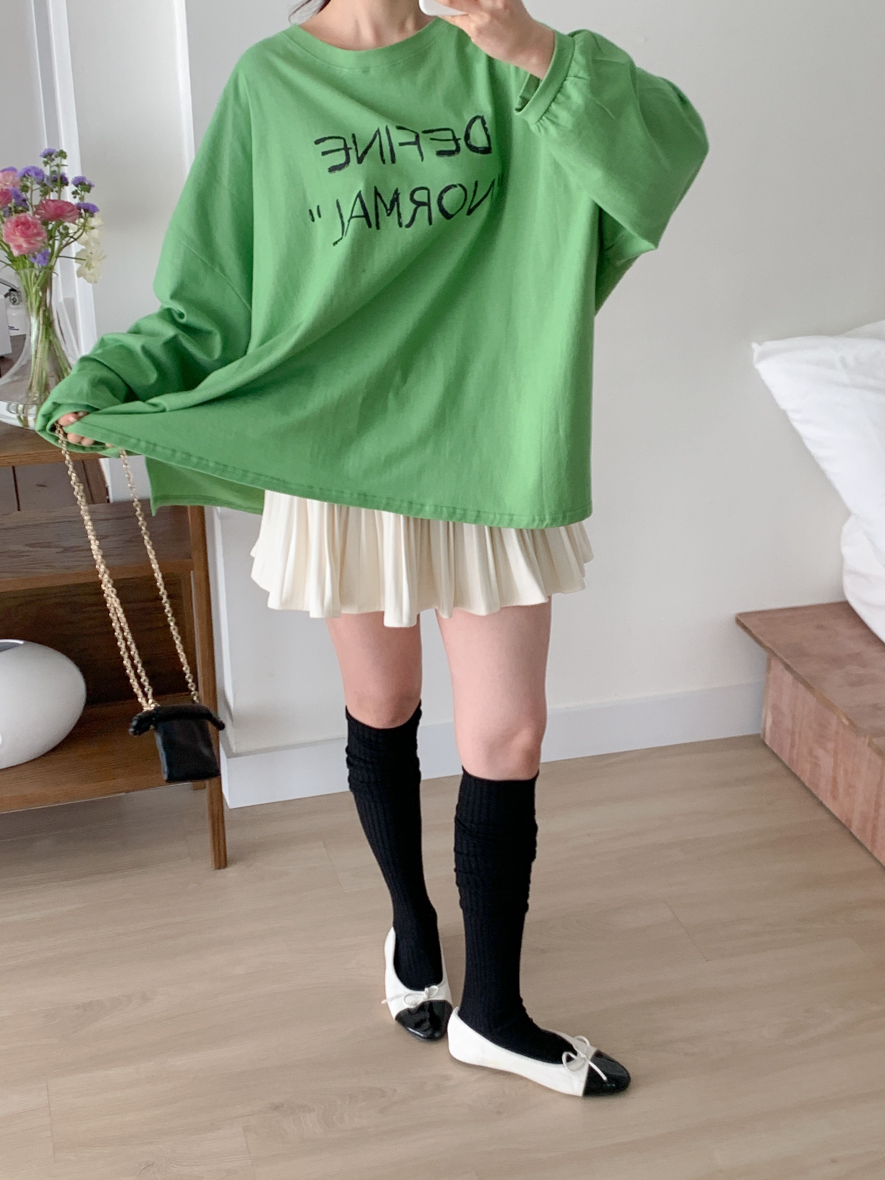 コットンラウンドネックスリットオーバーサイズボクシーロング長袖ドロップショルダーレタリングTシャツ | 詳細画像20