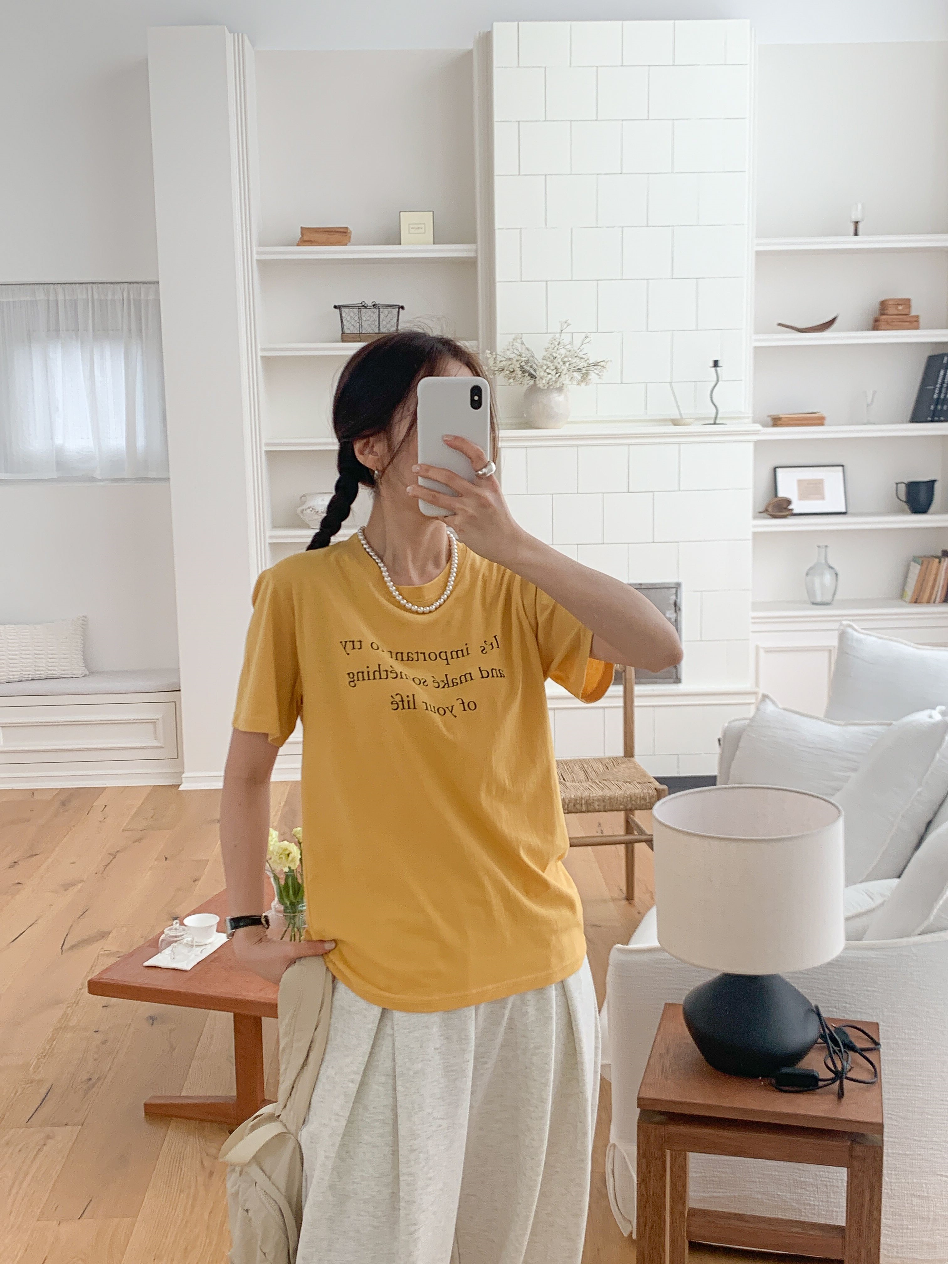 コットンラウンドネックベーシック半袖レタリングTシャツ | 詳細画像2