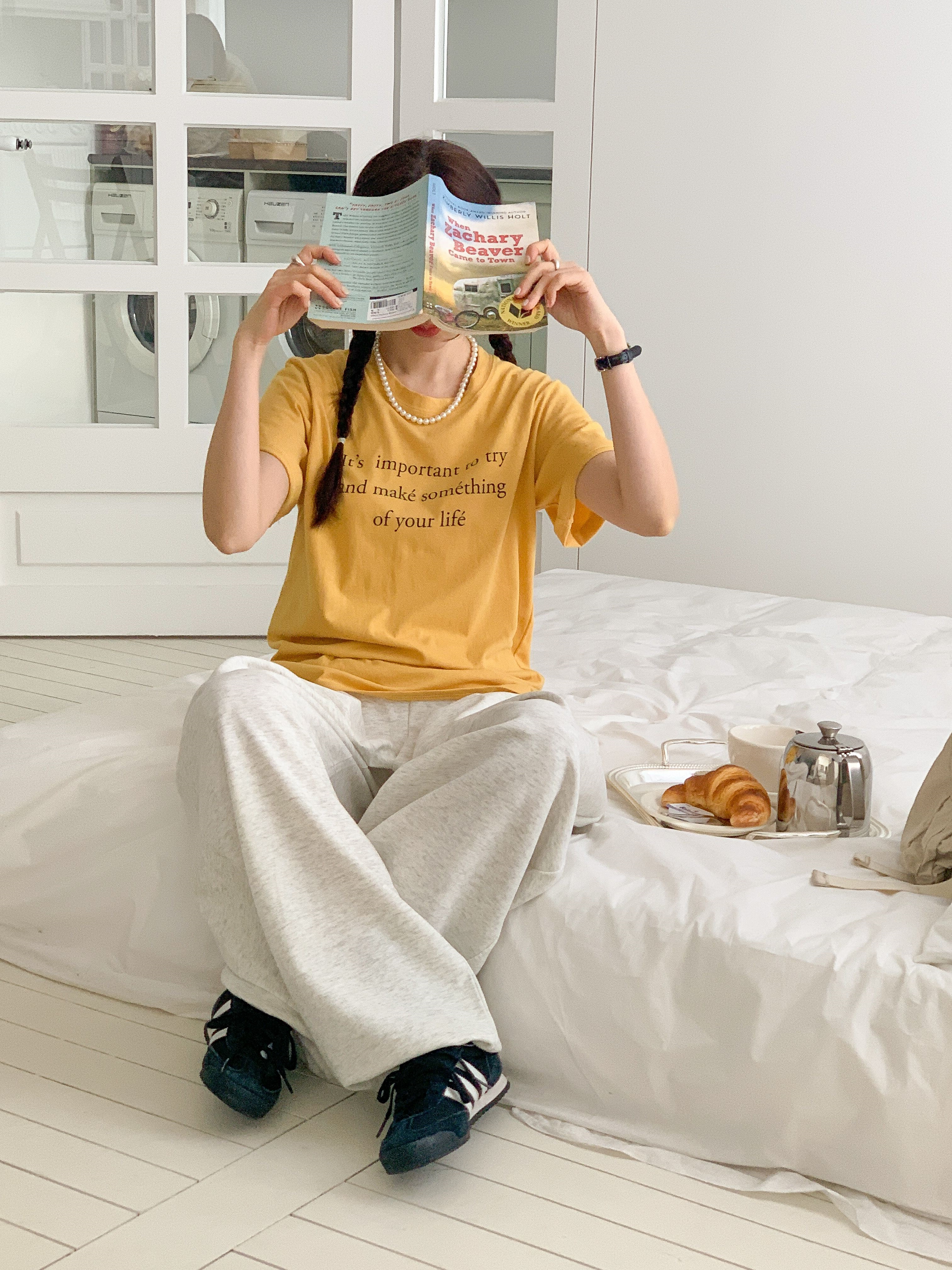 コットンラウンドネックベーシック半袖レタリングTシャツ | 詳細画像10