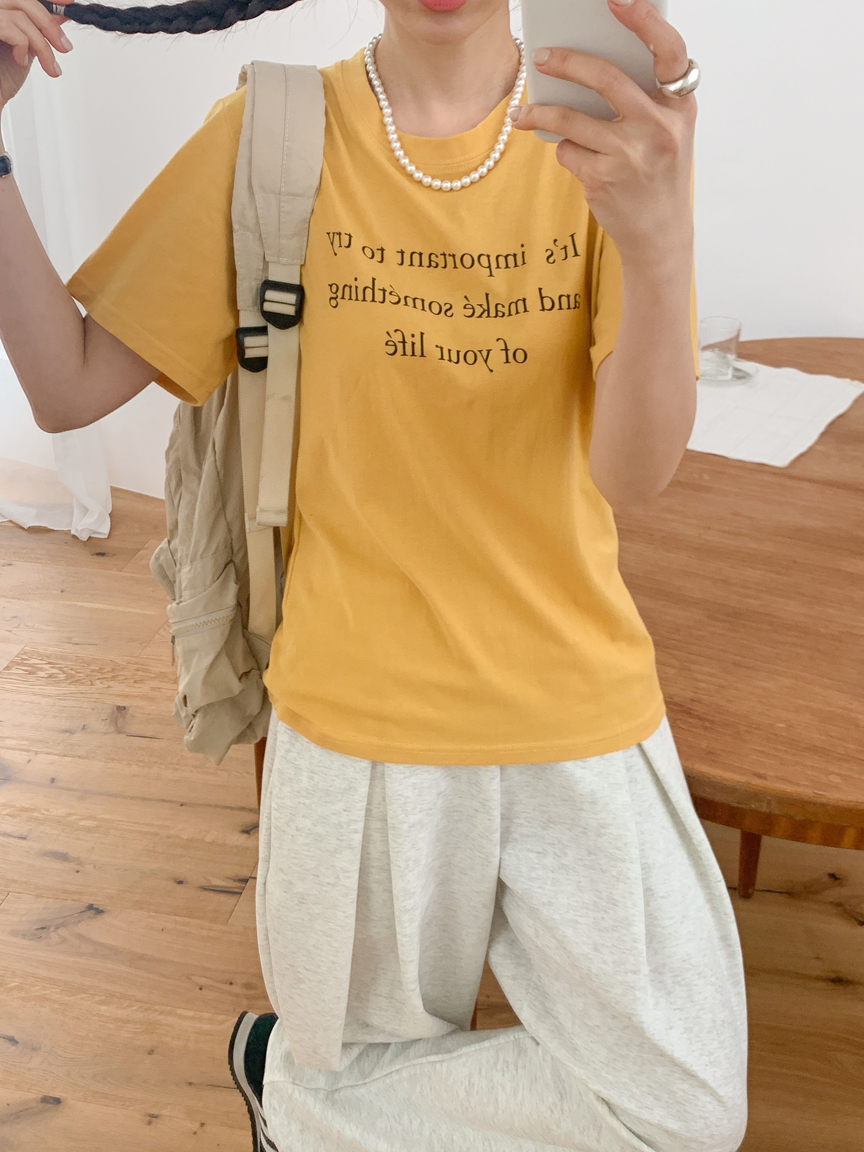 コットンラウンドネックベーシック半袖レタリングTシャツ | 詳細画像11