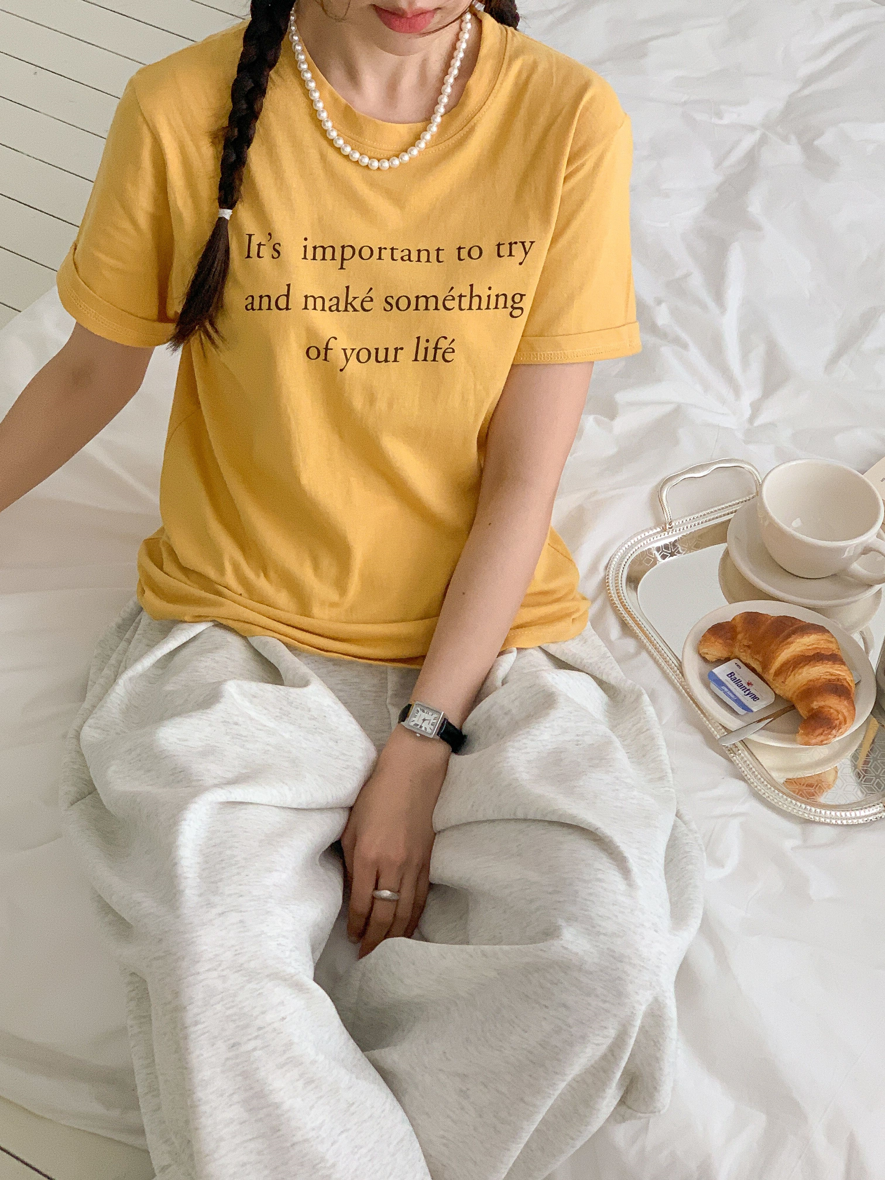 コットンラウンドネックベーシック半袖レタリングTシャツ | 詳細画像12