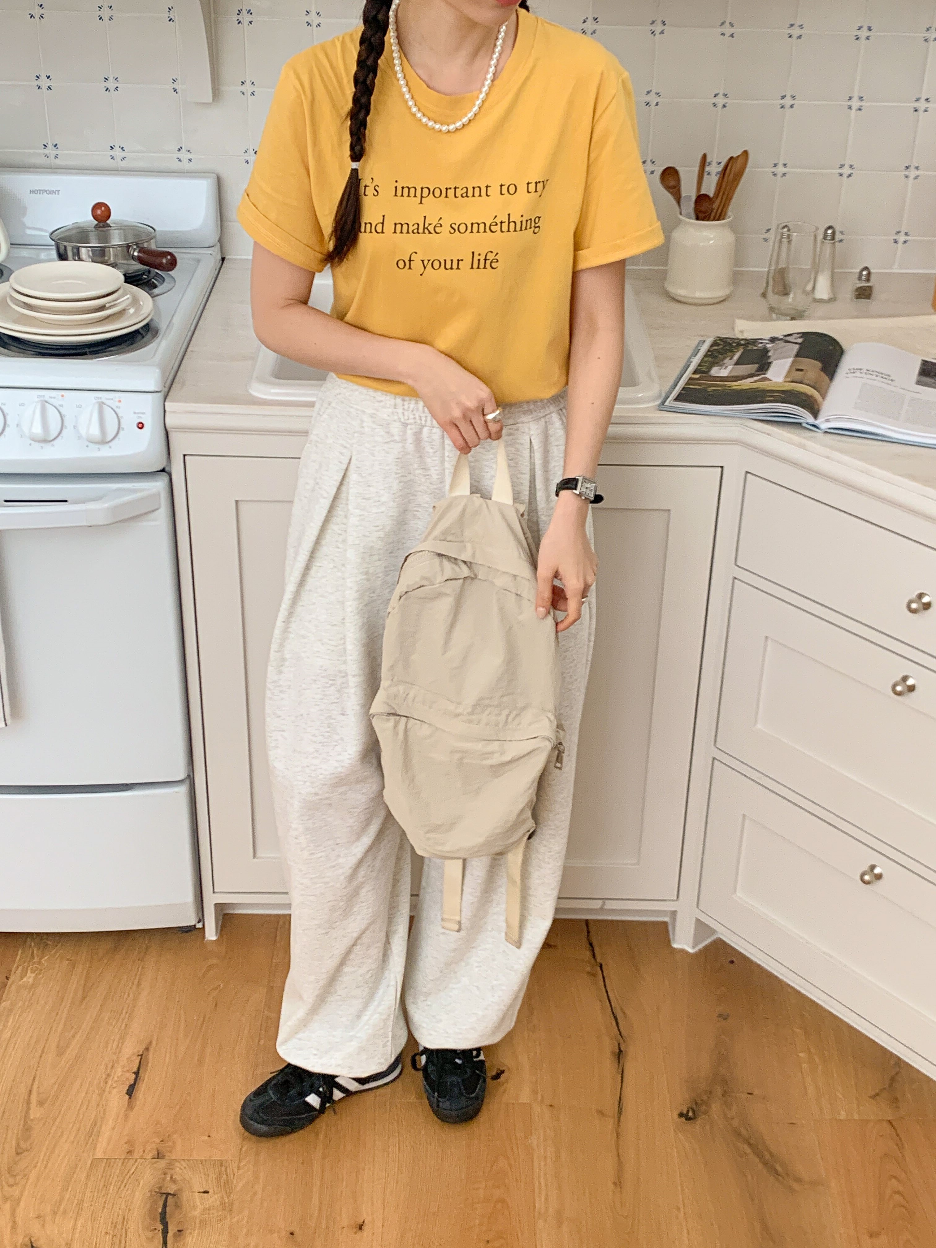 コットンラウンドネックベーシック半袖レタリングTシャツ | 詳細画像14