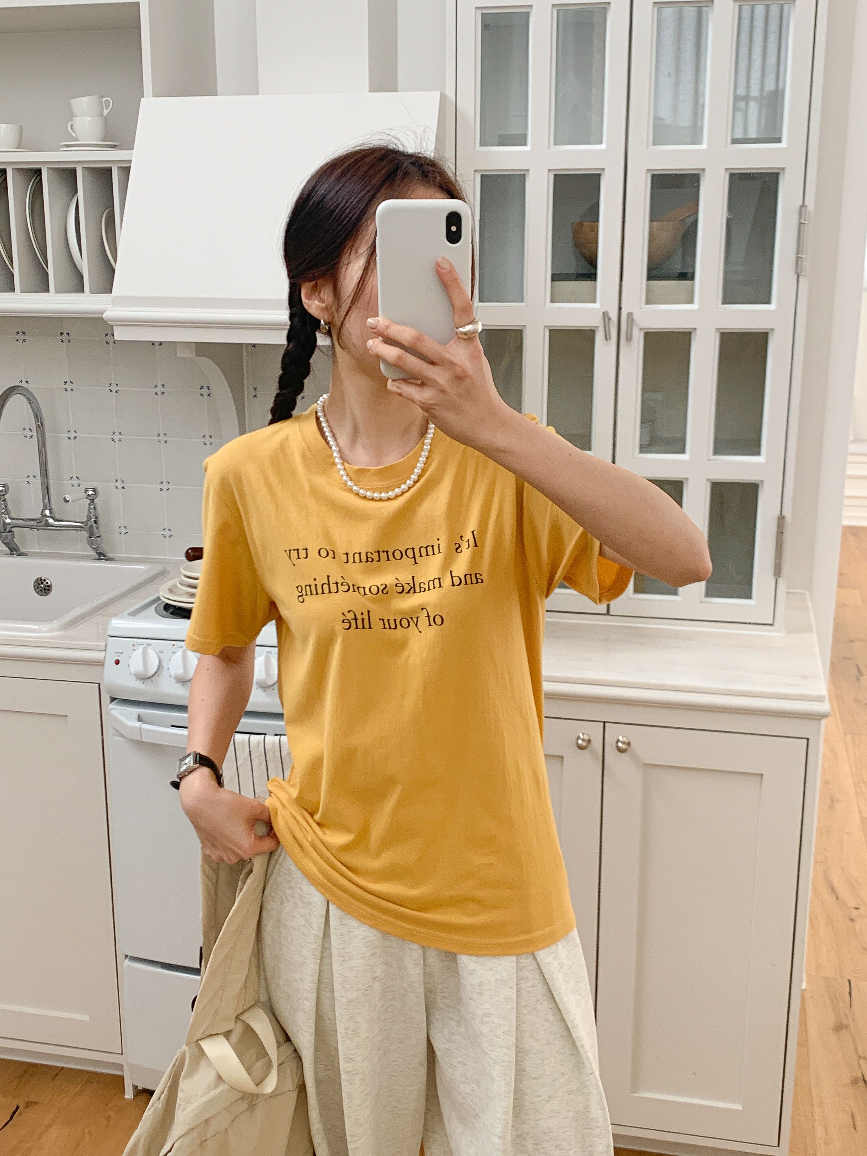 コットンラウンドネックベーシック半袖レタリングTシャツ | 詳細画像15