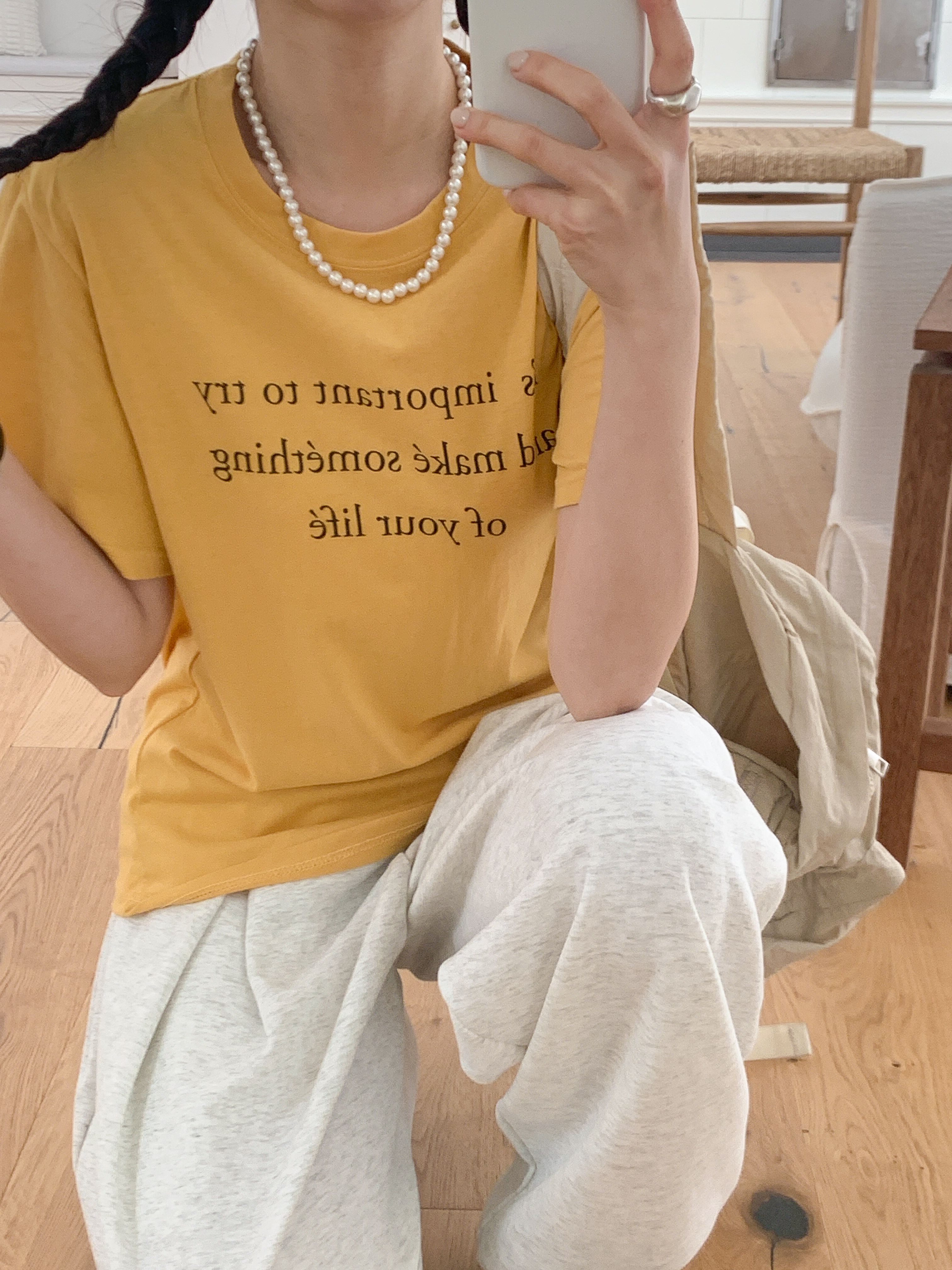 コットンラウンドネックベーシック半袖レタリングTシャツ | 詳細画像19