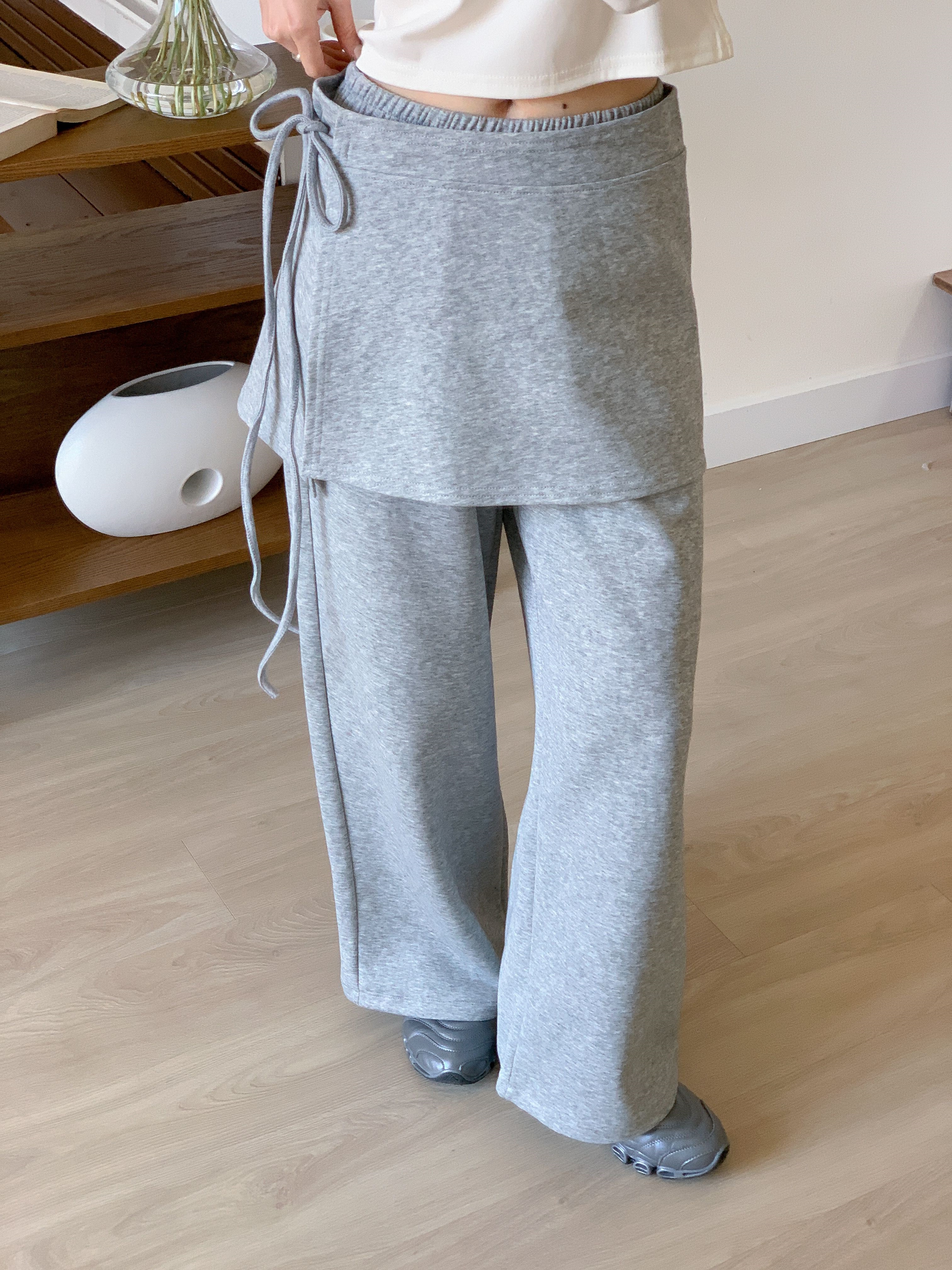 ポケットウエストゴムドローコードロングワイド無地パンツスカート付 | 詳細画像2