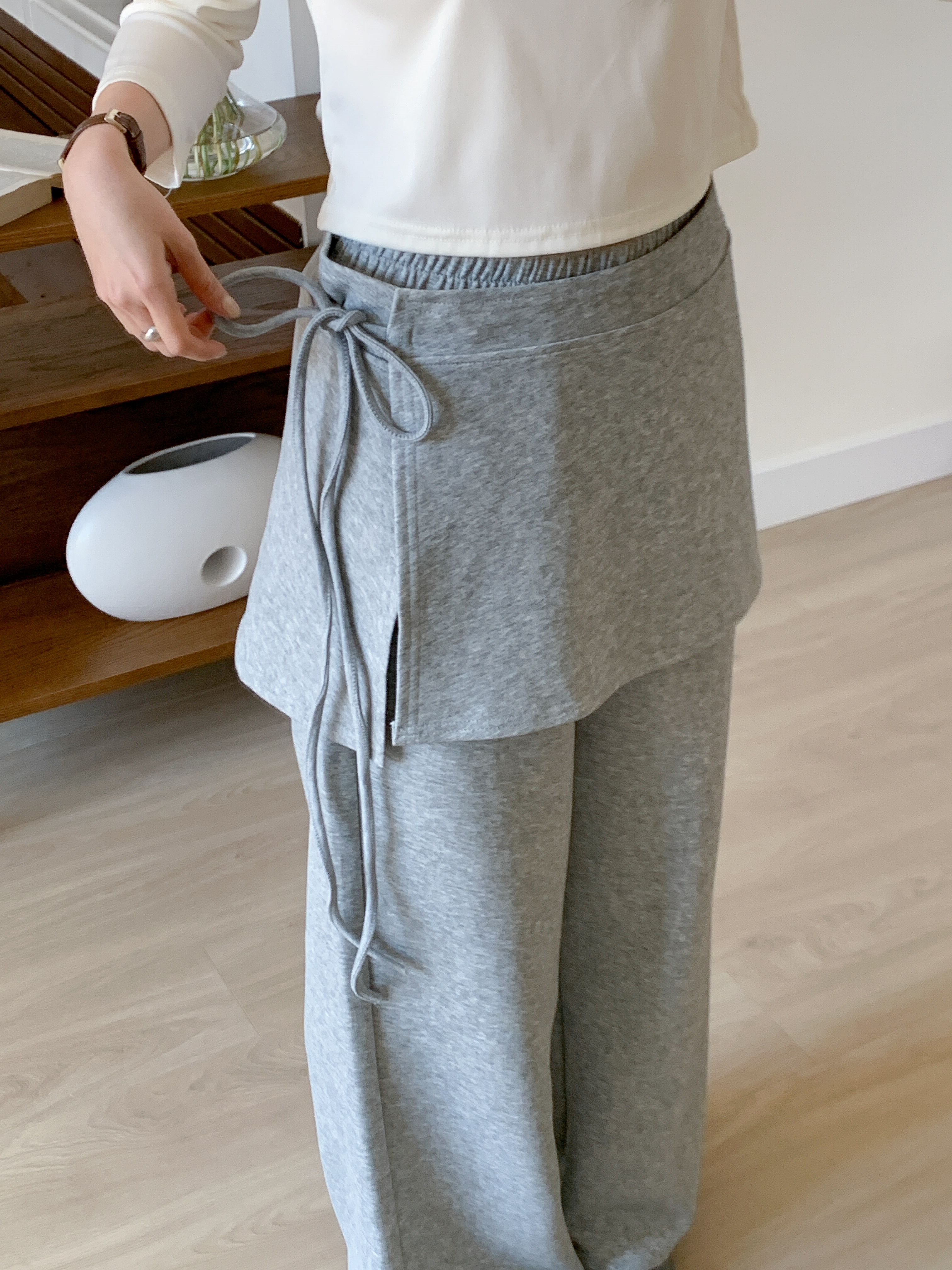 ポケットウエストゴムドローコードロングワイド無地パンツスカート付 | 詳細画像4