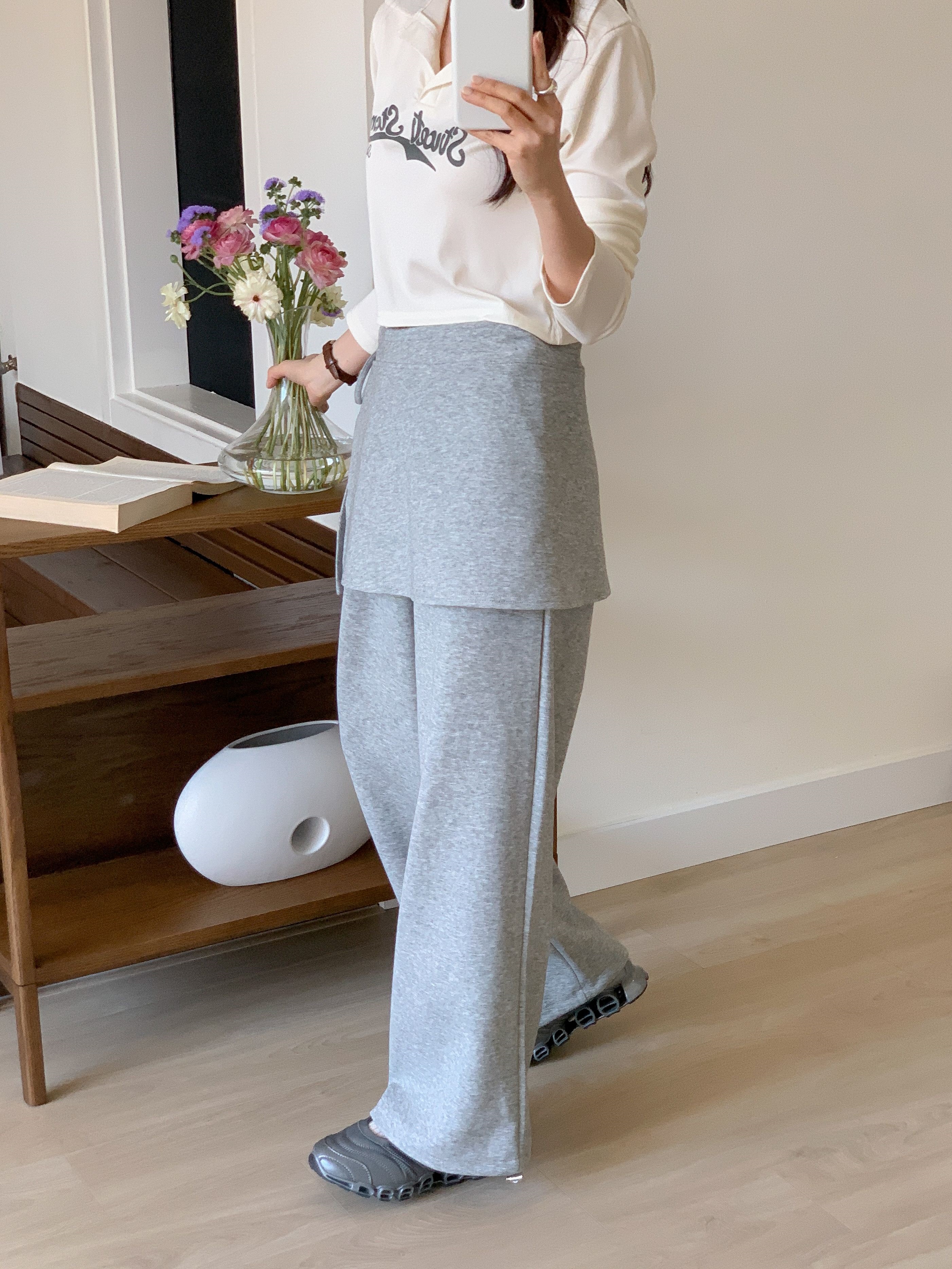 ポケットウエストゴムドローコードロングワイド無地パンツスカート付 | 詳細画像6